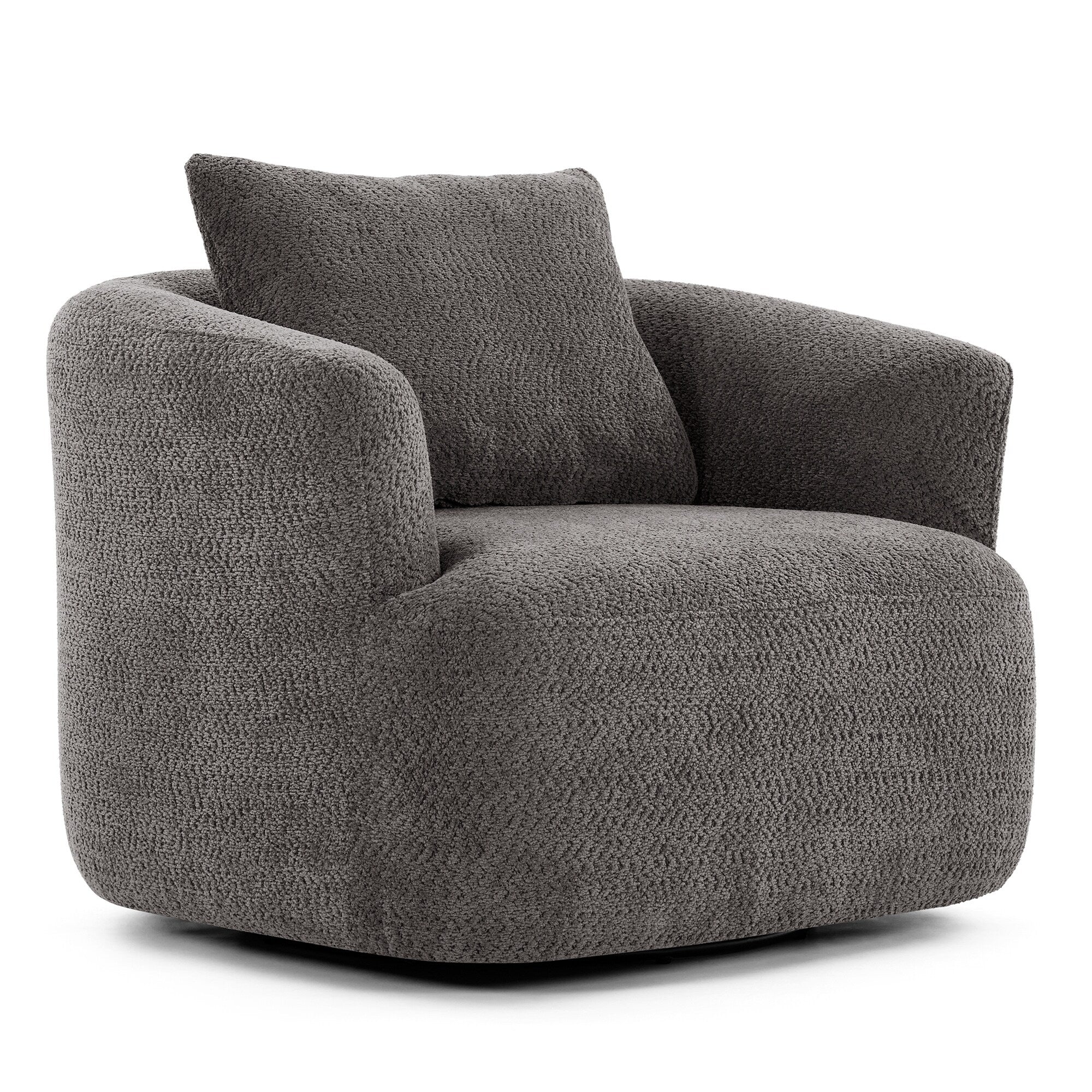 360¡ã Swivel Chair, 38.2 Boucle Accent Chair with Throw Pillow, Upholstered Barrel Sofa Chair with Curved Armrests