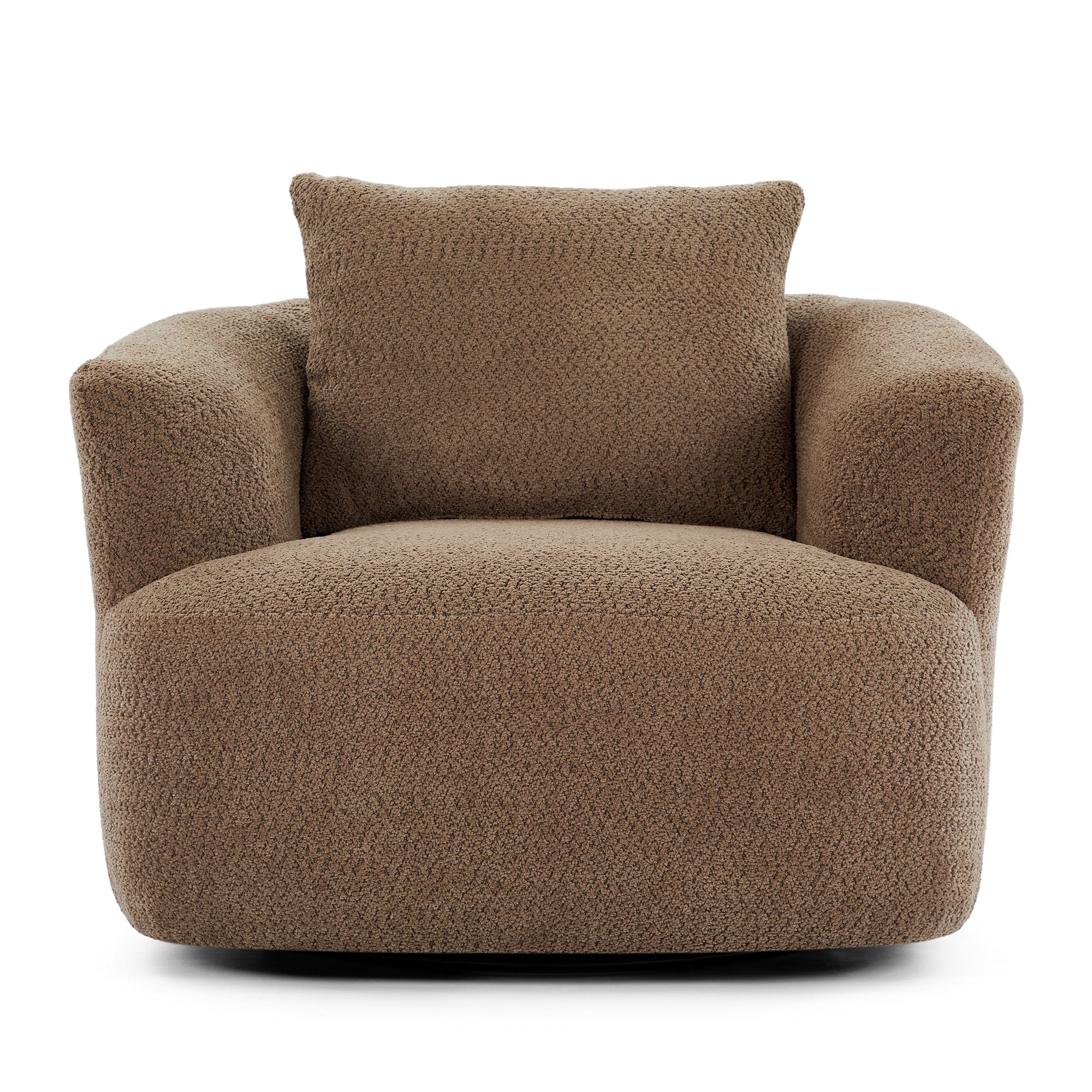360¡ã Swivel Chair, 38.2 Boucle Accent Chair with Throw Pillow, Upholstered Barrel Sofa Chair with Curved Armrests