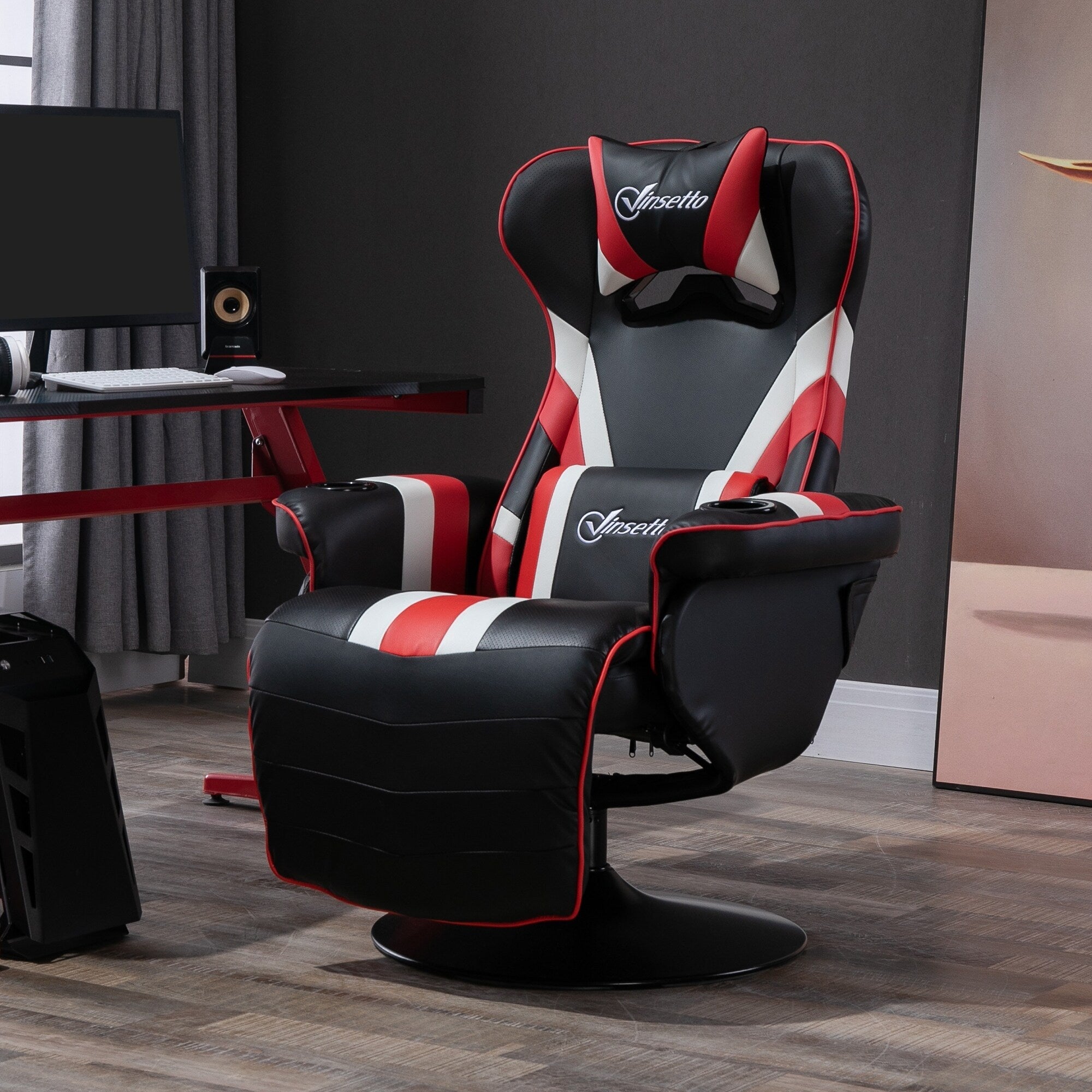 360¡ã Swivel Racing Style Gaming Recliner Chair with Lumbar Support, Footrest and Dual Cup Holders for Game Room
