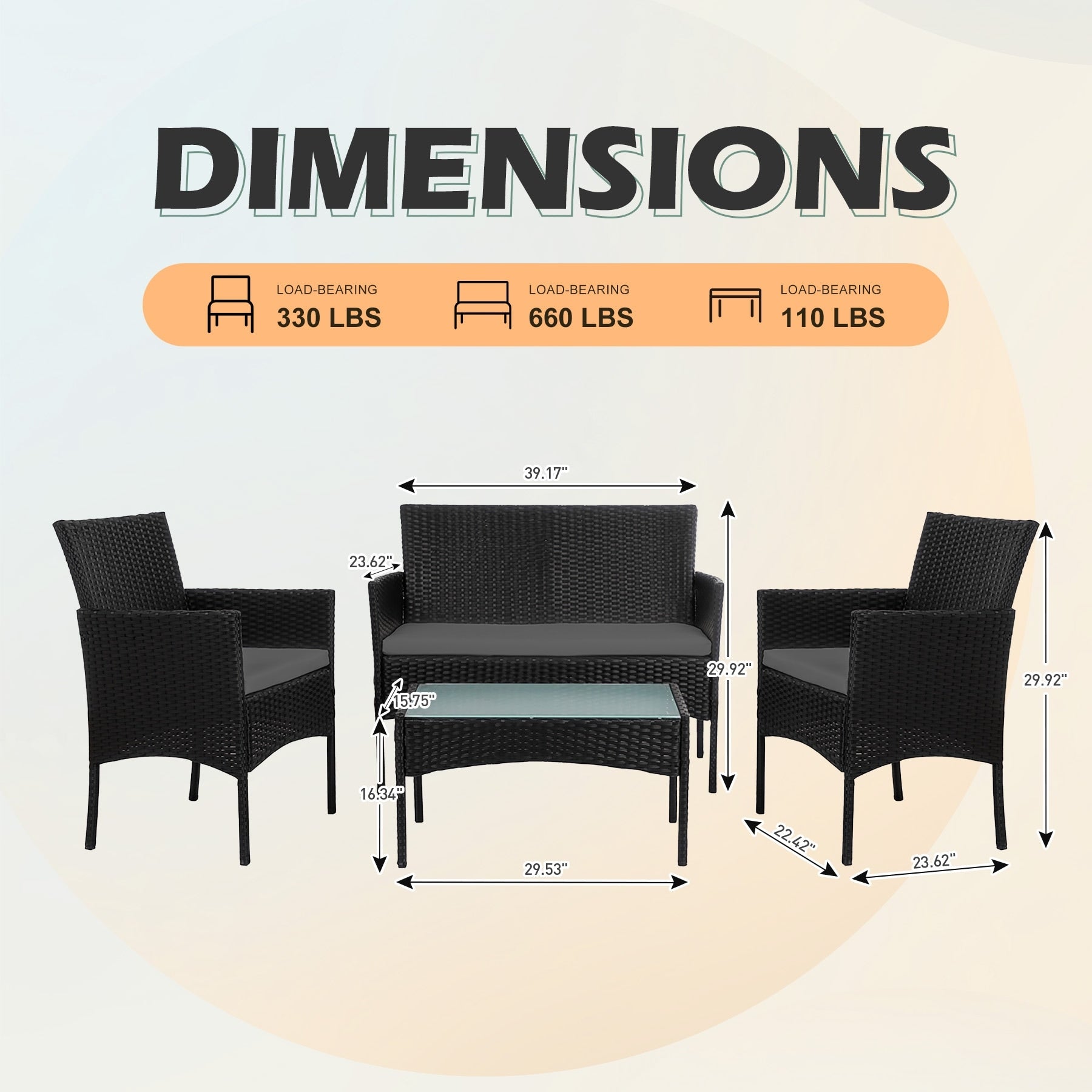 4 Piece Patio Conversation Wicker Furniture Set, Outdoor Rattan Sectional Furniture Set With Cushions