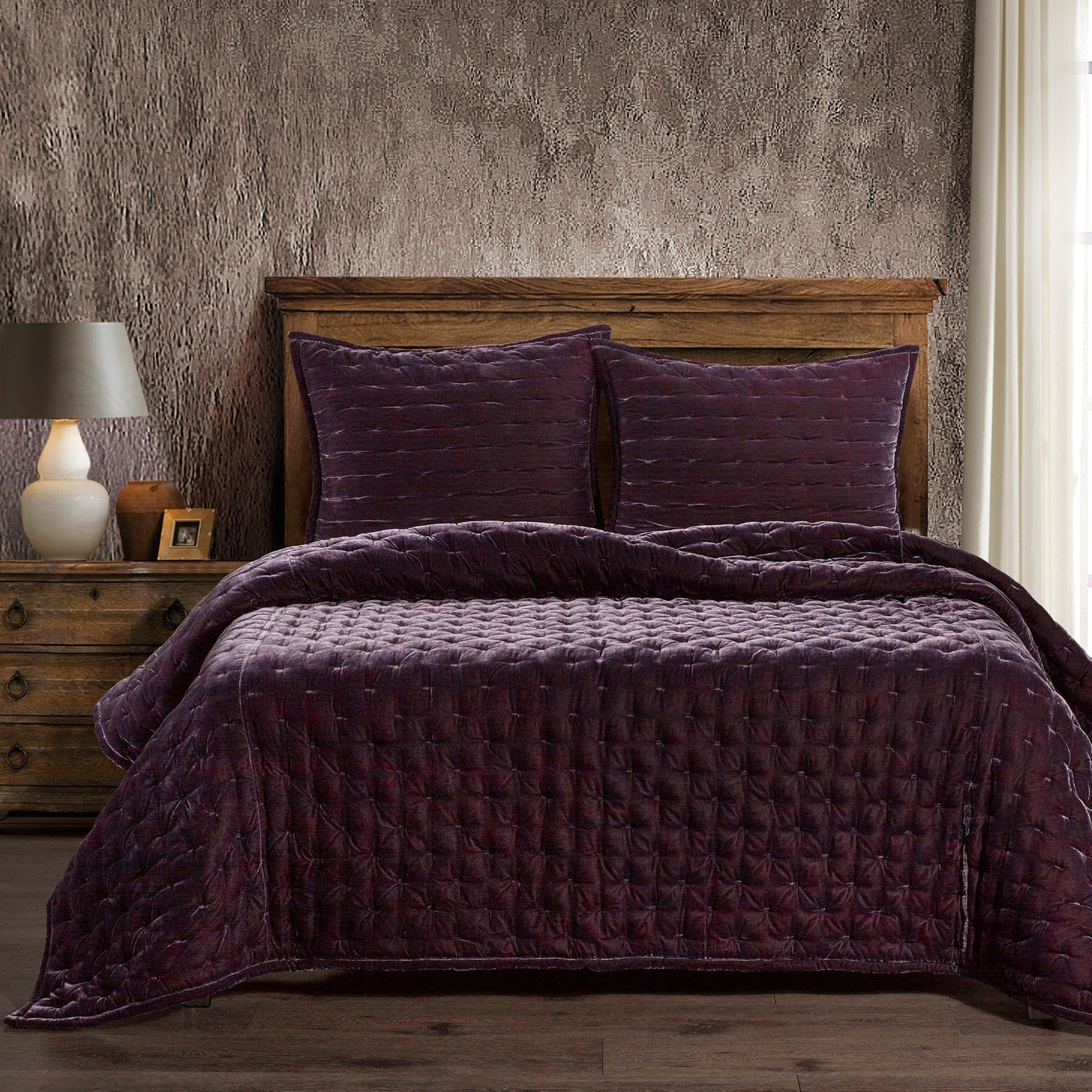 Stella Faux Silk Velvet Pintuck Quilt