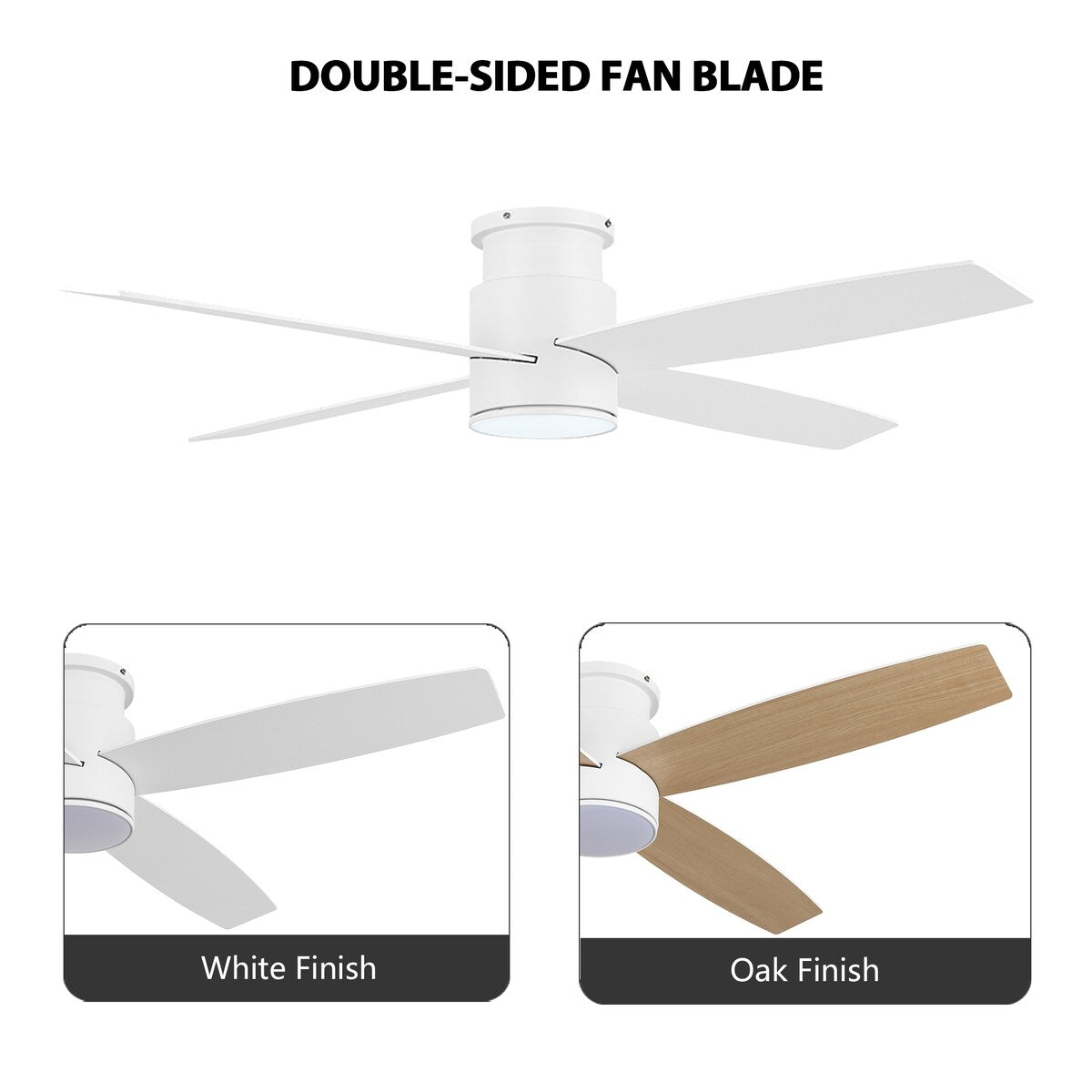 WINGBO 44/52 Inch Flush Mount DC Ceiling Fan with Lights and Remote, 4 Reversible Blades