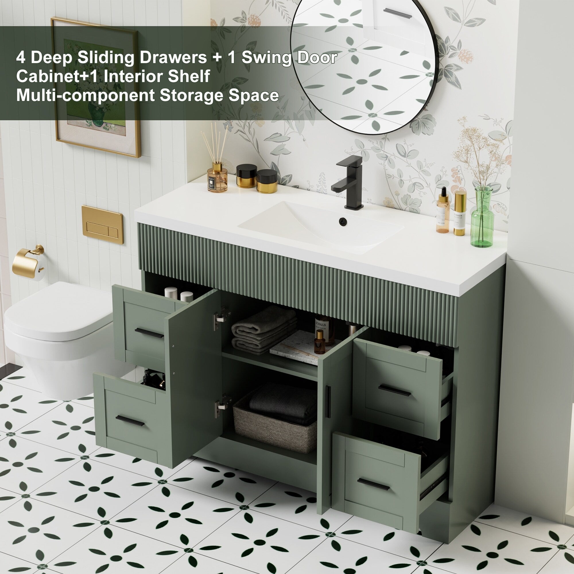 Wavy Line 30/36/48 Bathroom Vanity Set with Sink & Faucet