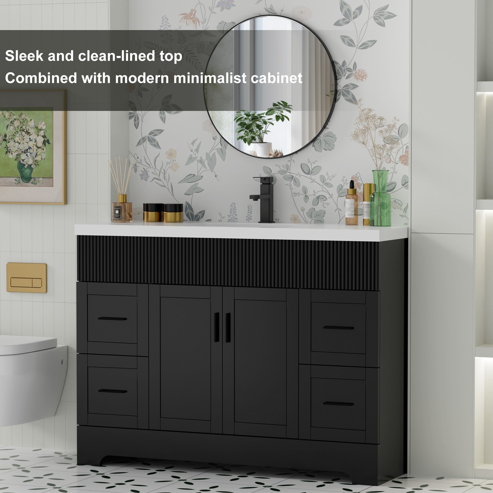 Wavy Line 30/36/48 Bathroom Vanity Set with Sink & Faucet