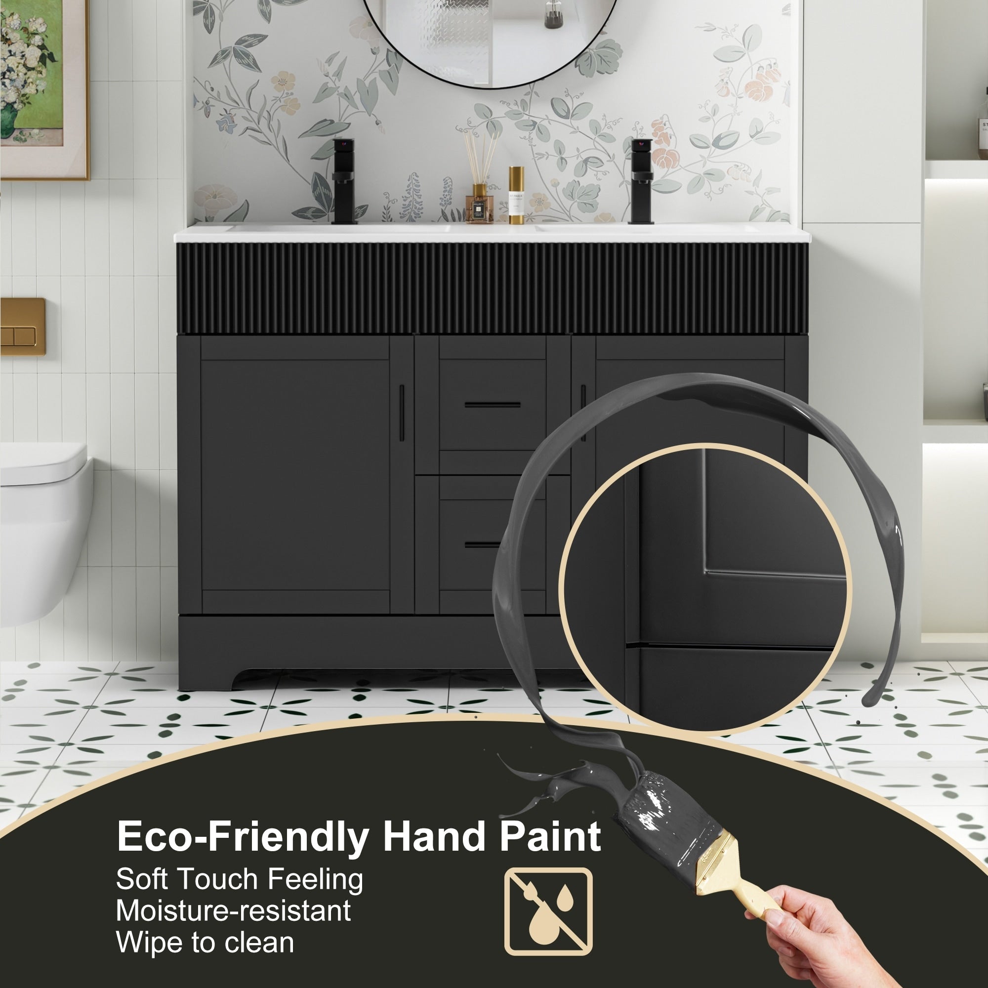 Wavy Line 30/36/48 Bathroom Vanity Set with Sink & Faucet