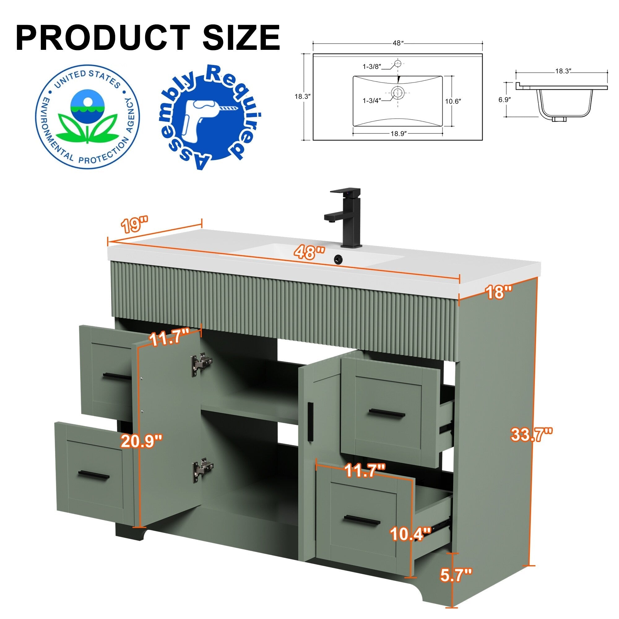 Wavy Line 30/36/48 Bathroom Vanity Set with Sink & Faucet