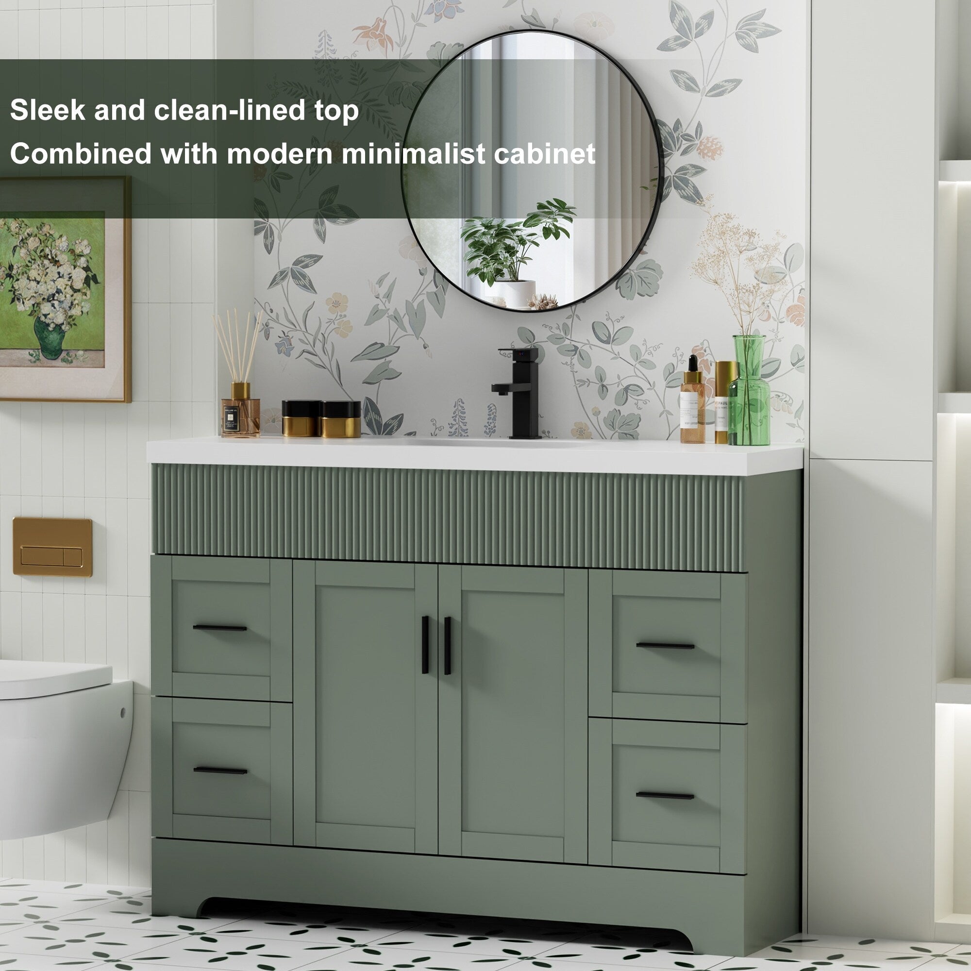 Wavy Line 30/36/48 Bathroom Vanity Set with Sink & Faucet