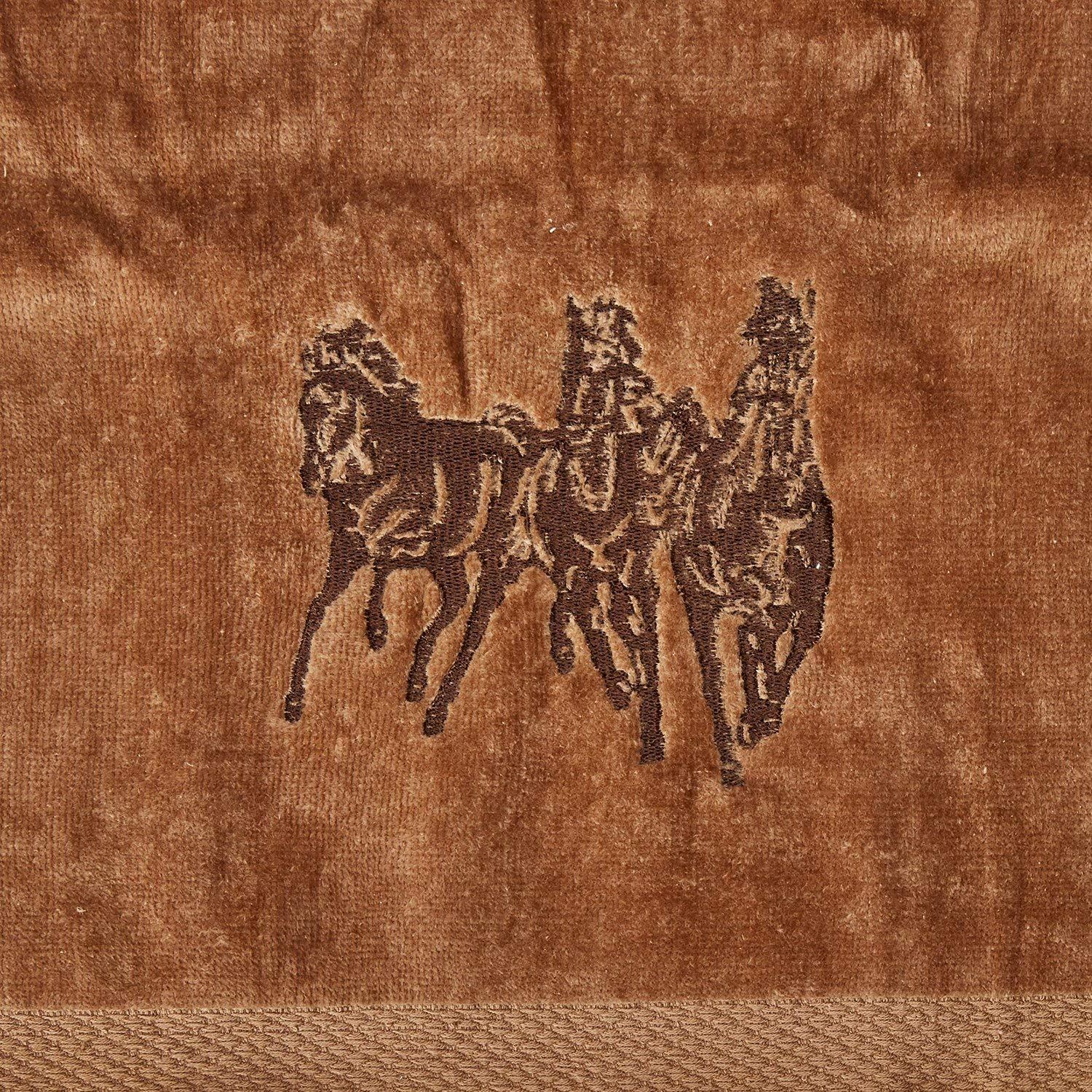 3PC 3-Horse Embroidered Towel Set, Mocha