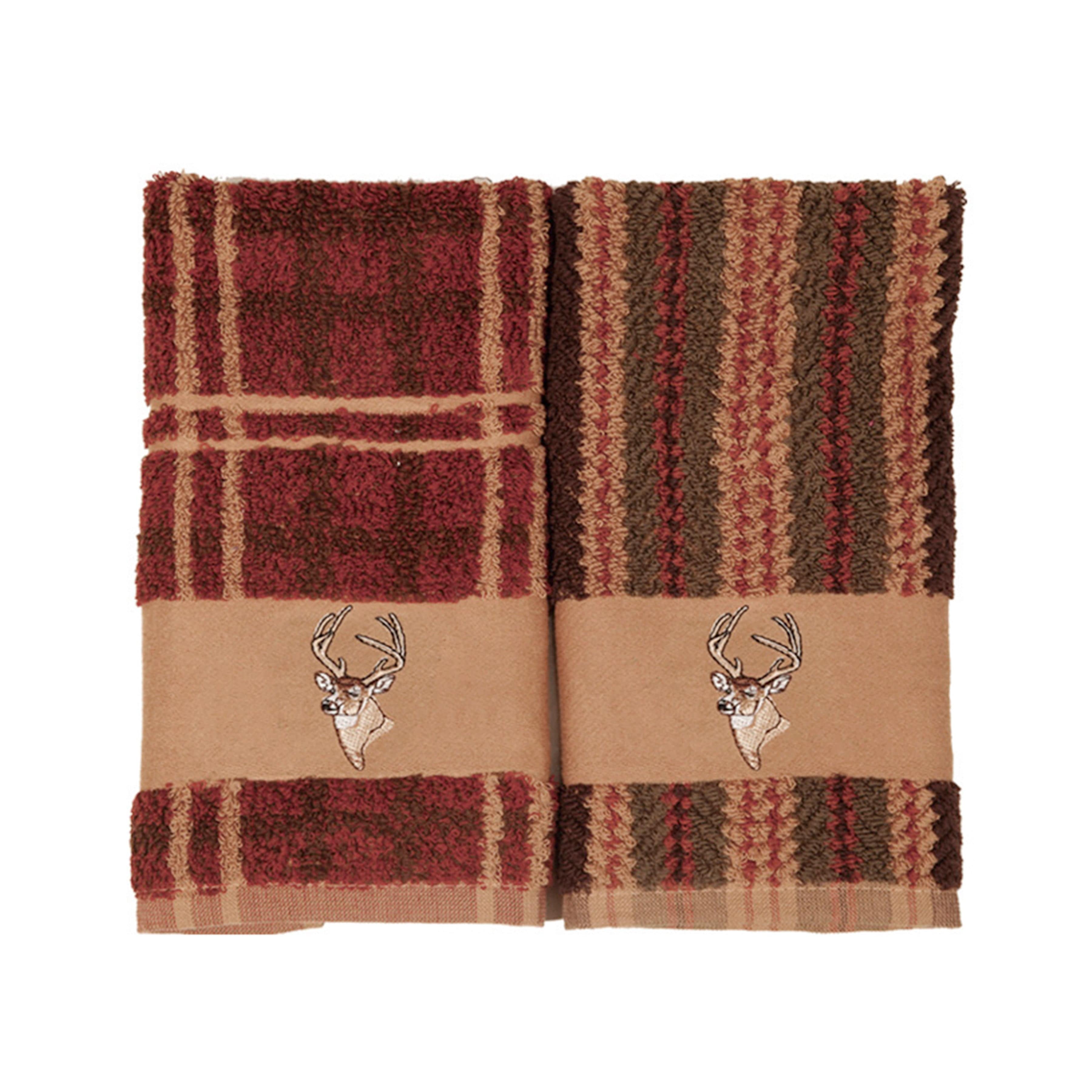 Deer Embroidered 3PC Bath Towel Set, Stripe