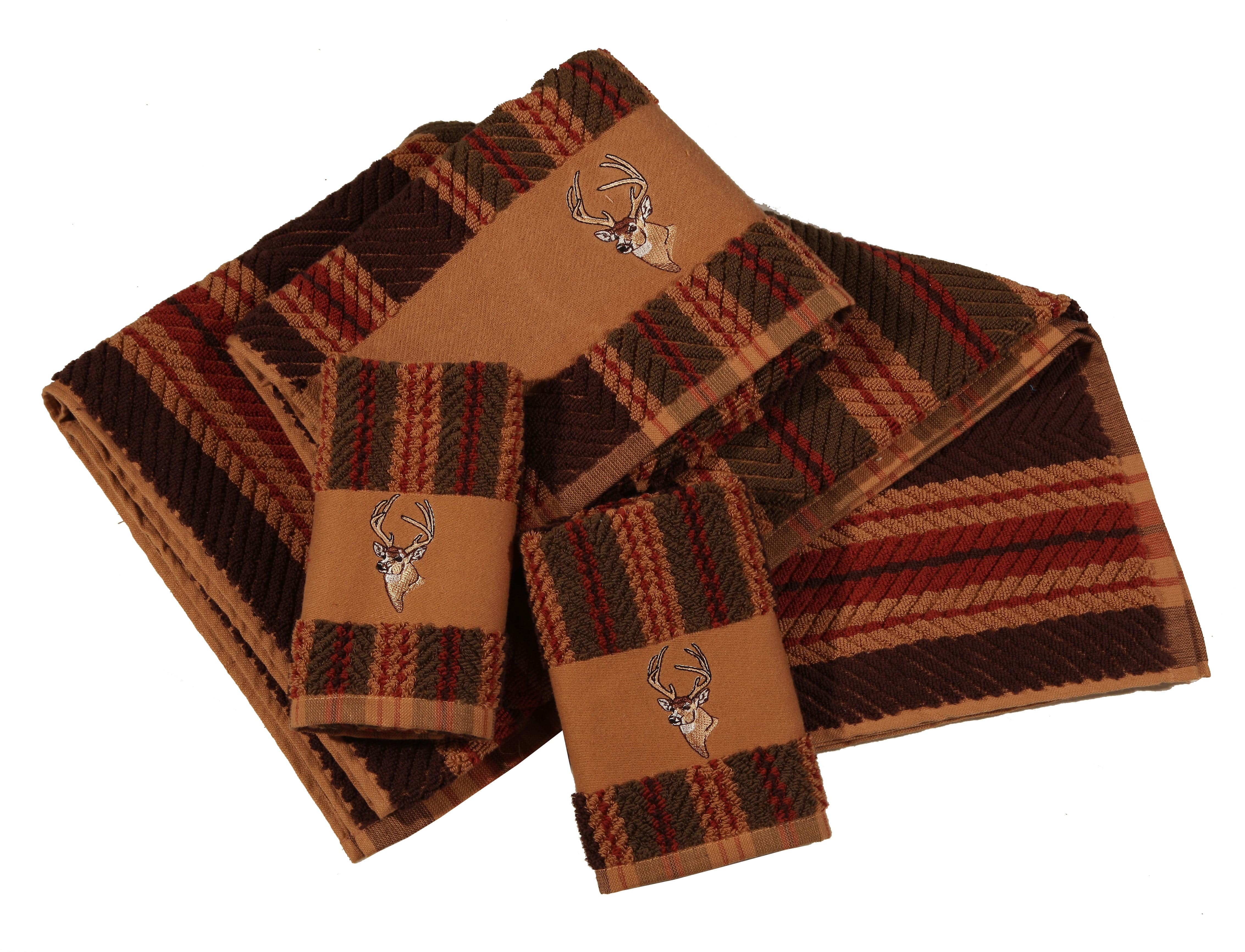 Deer Embroidered 3PC Bath Towel Set, Stripe