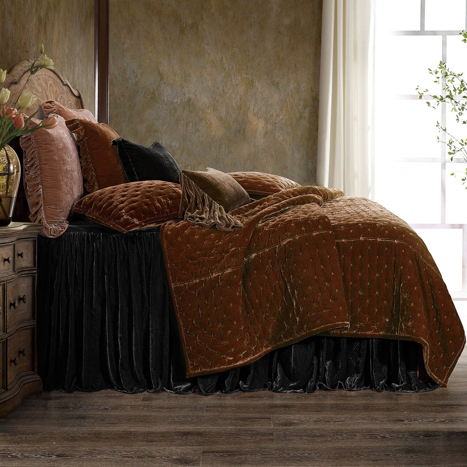 Stella Faux Silk Velvet Bedspread Set