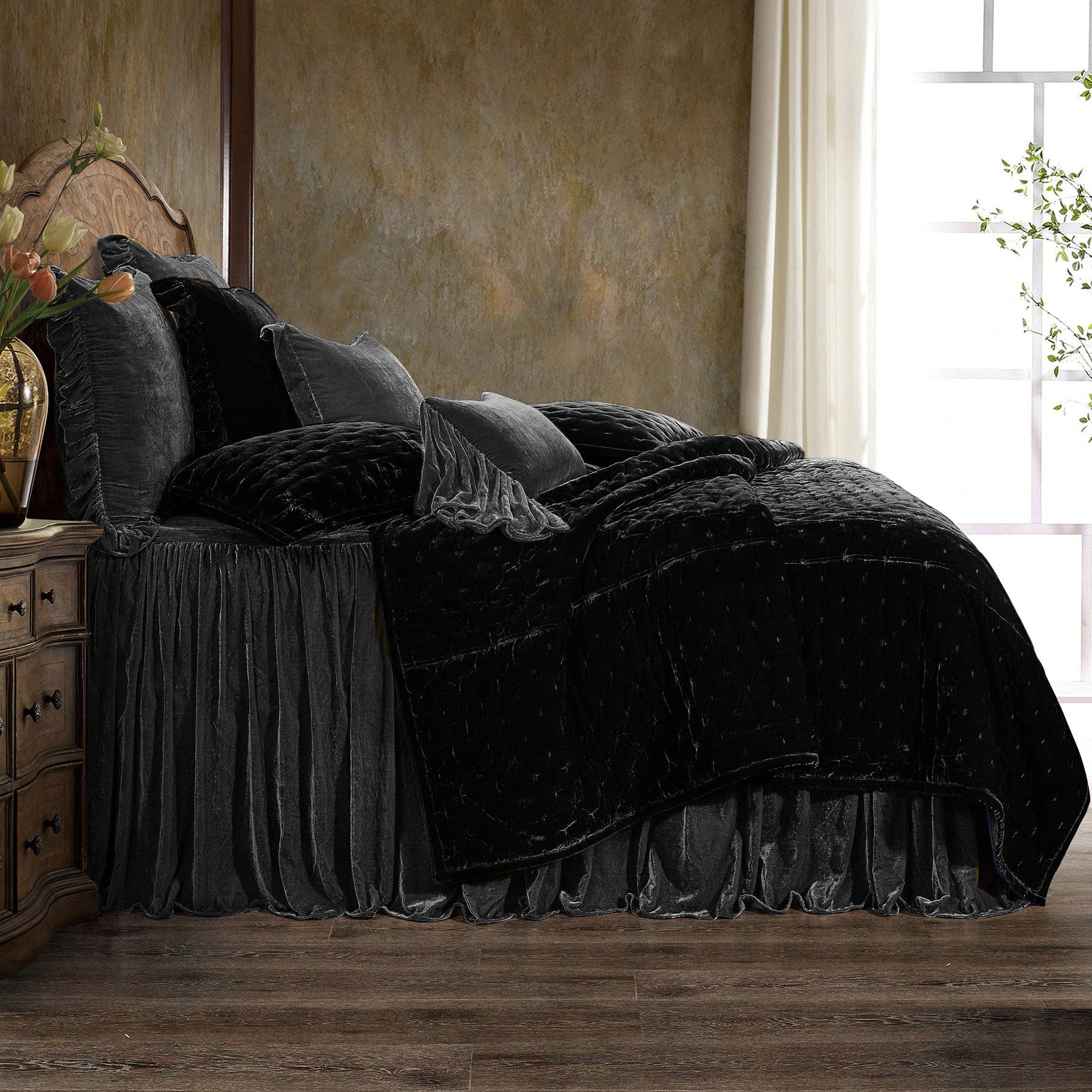 Stella Faux Silk Velvet Bedspread Set