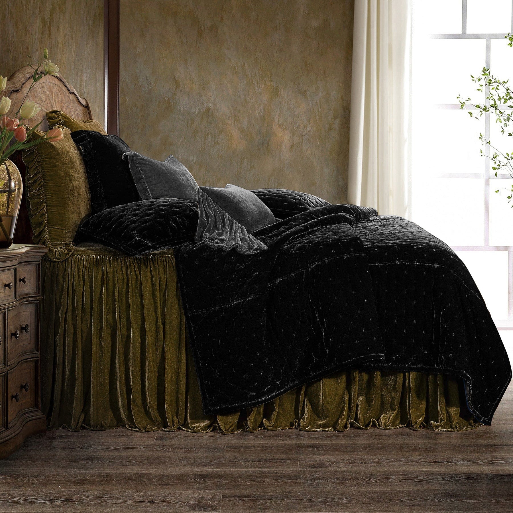 Stella Faux Silk Velvet Bedspread Set