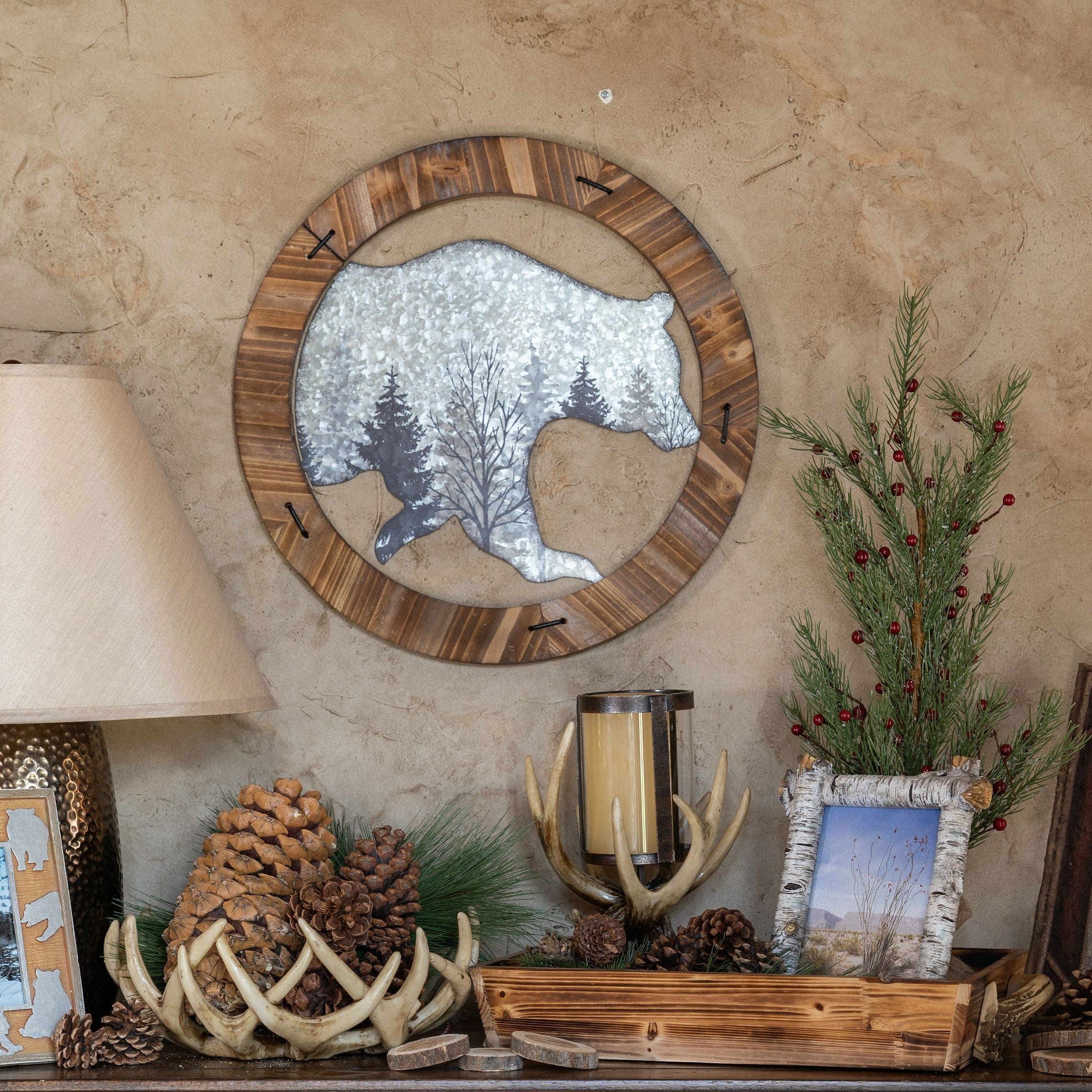Antler Pillar Candle Holder w/ Glass Hurricane