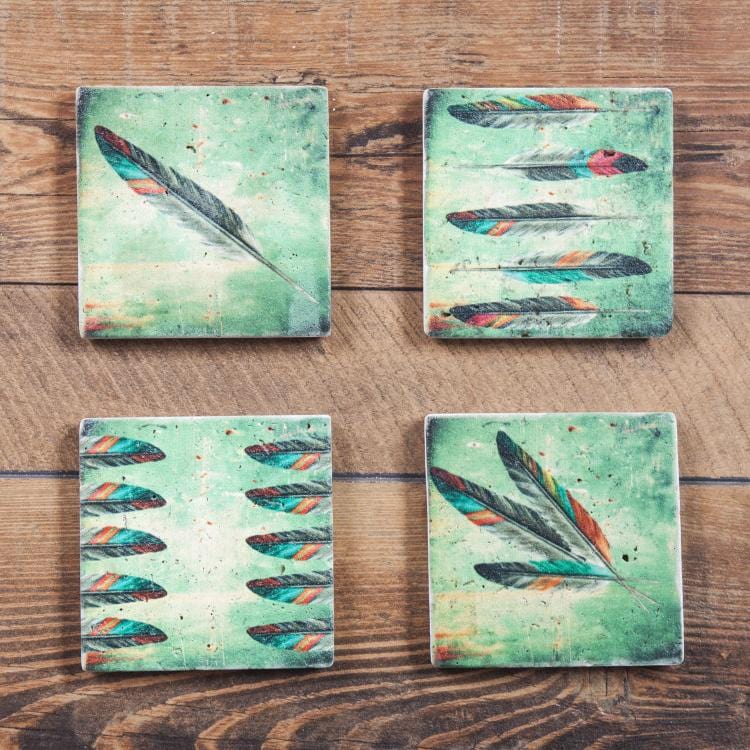 Tossed Feather Coaster, Set of 4