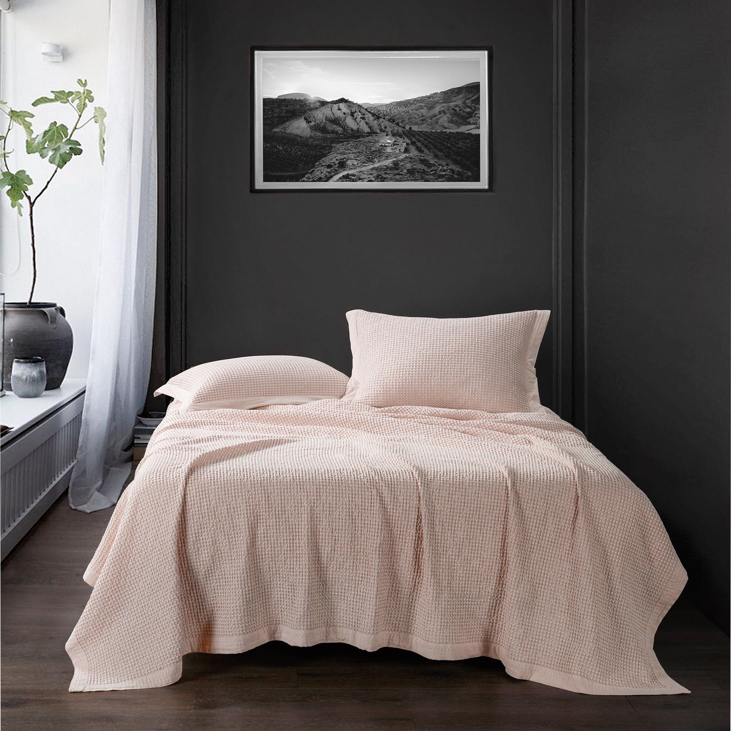 Stonewashed Cotton Waffle Weave Coverlet
