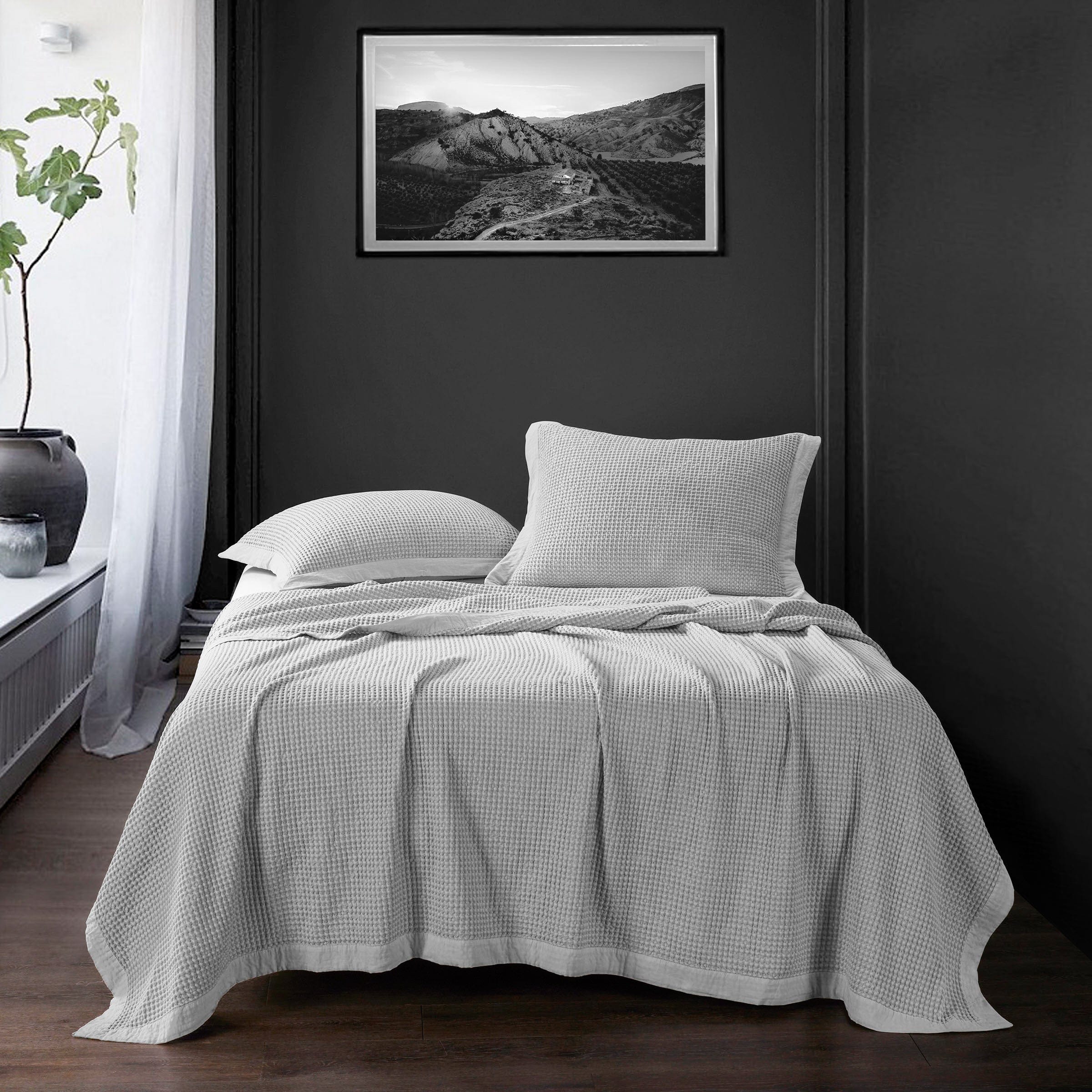 Stonewashed Cotton Waffle Weave Coverlet