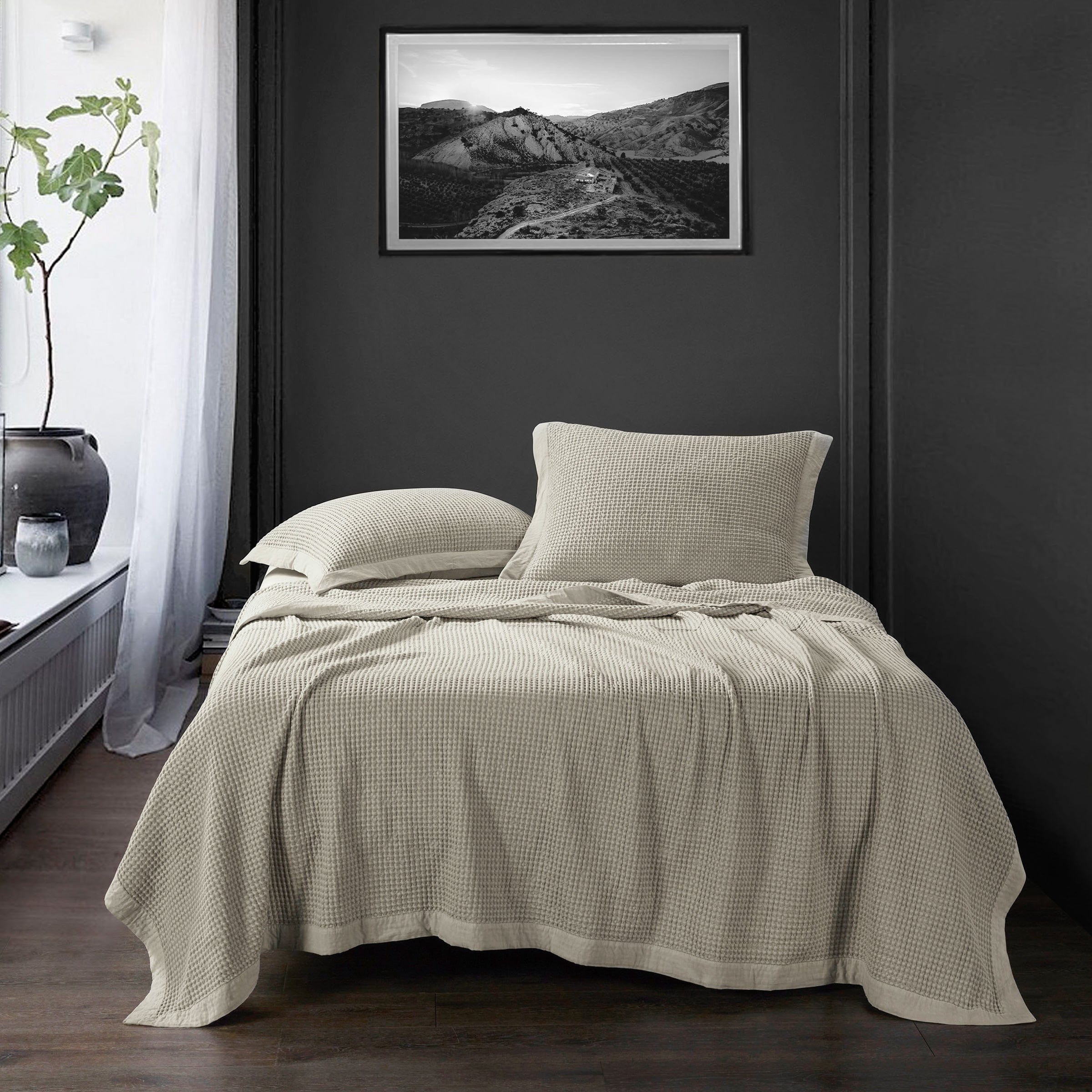 Stonewashed Cotton Waffle Weave Coverlet