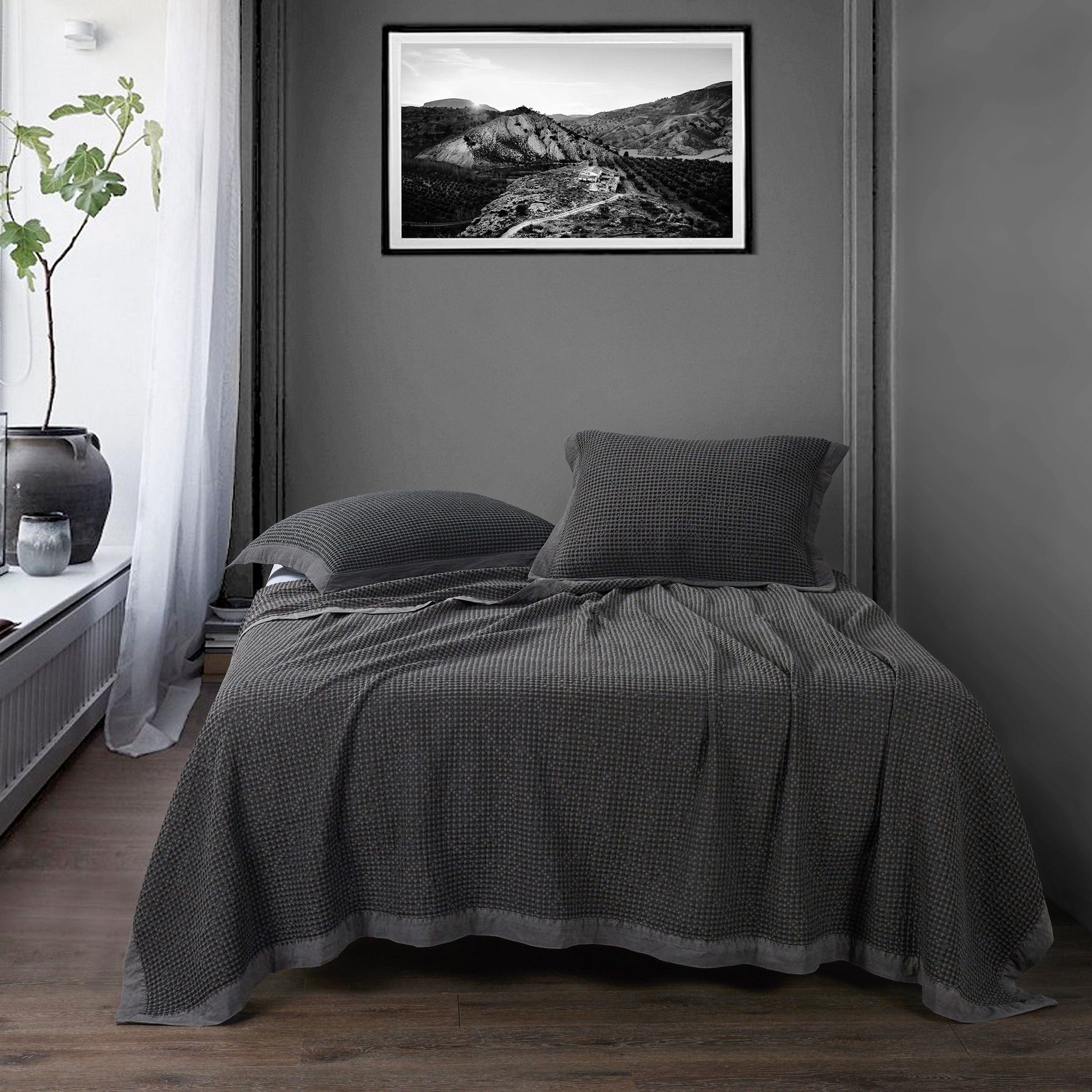 Stonewashed Cotton Waffle Weave Coverlet