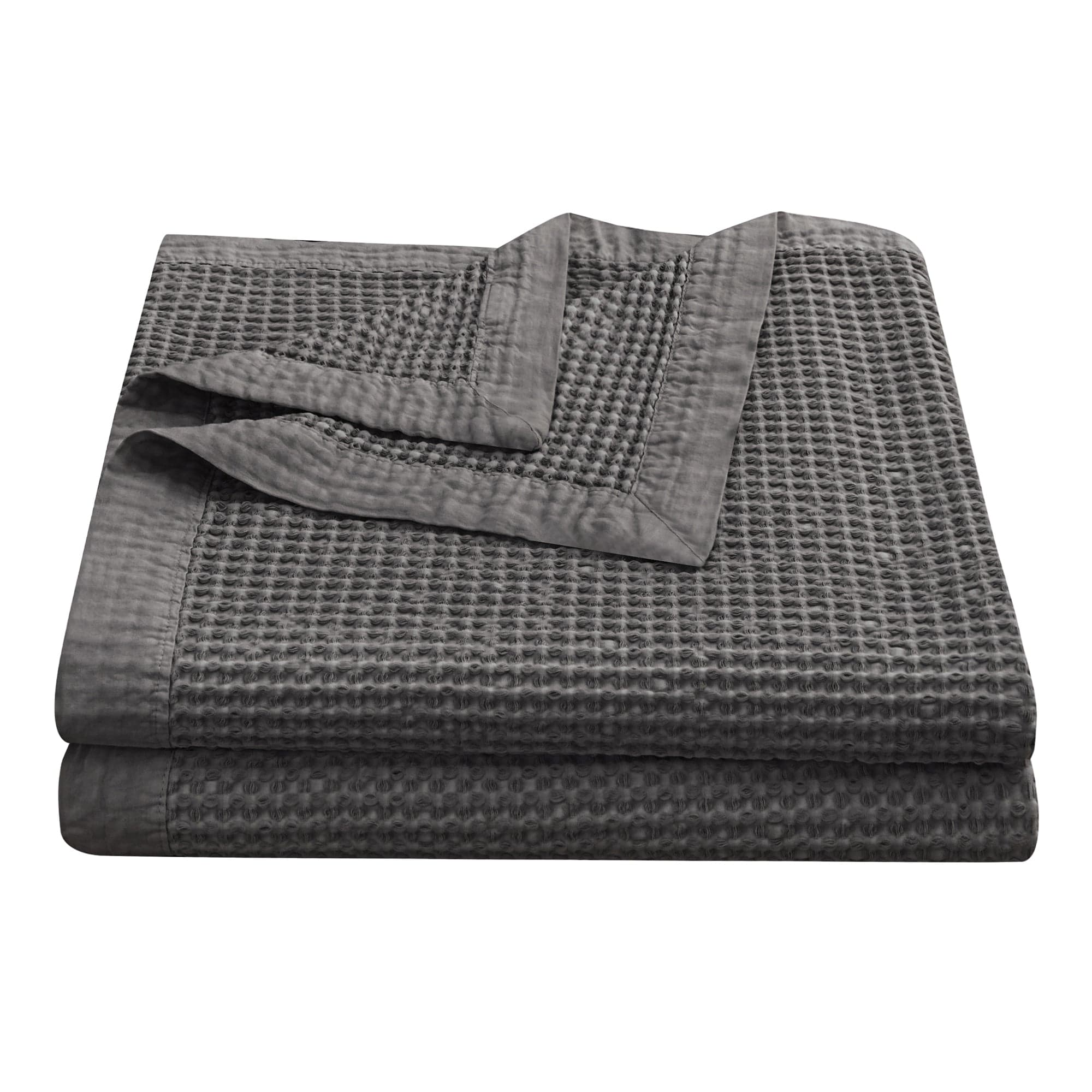 Stonewashed Cotton Waffle Weave Coverlet