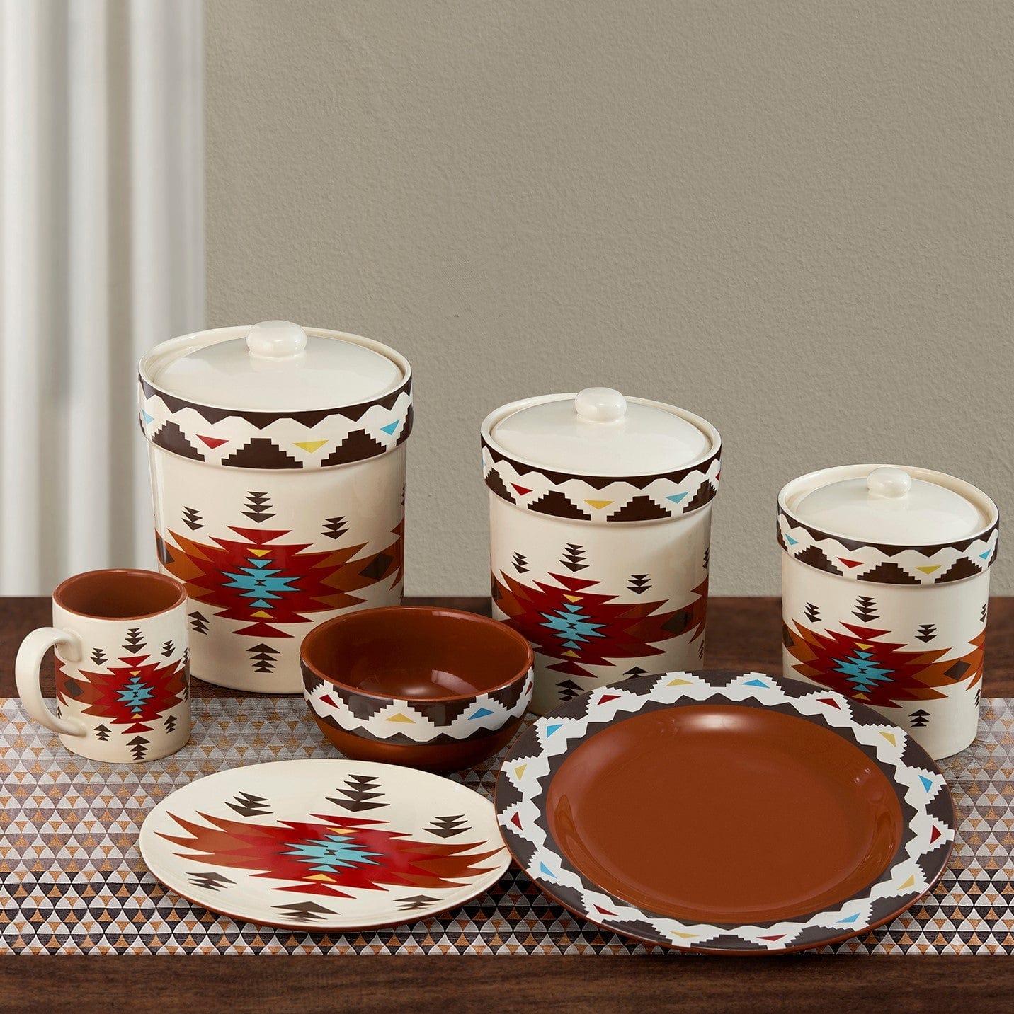Del Sol Aztec 19PC Dinnerware and Canister Set