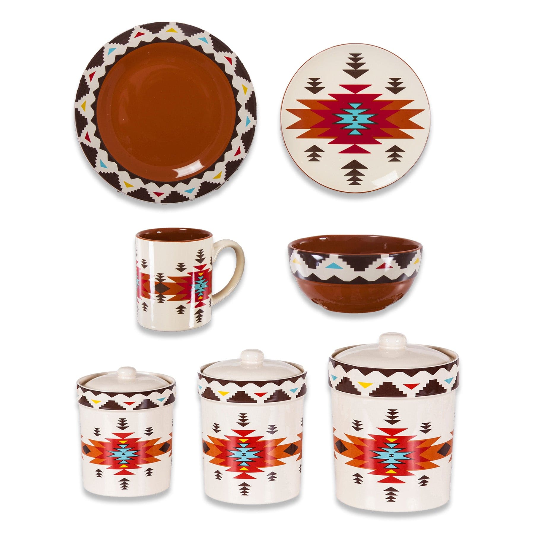 Del Sol Aztec 19PC Dinnerware and Canister Set