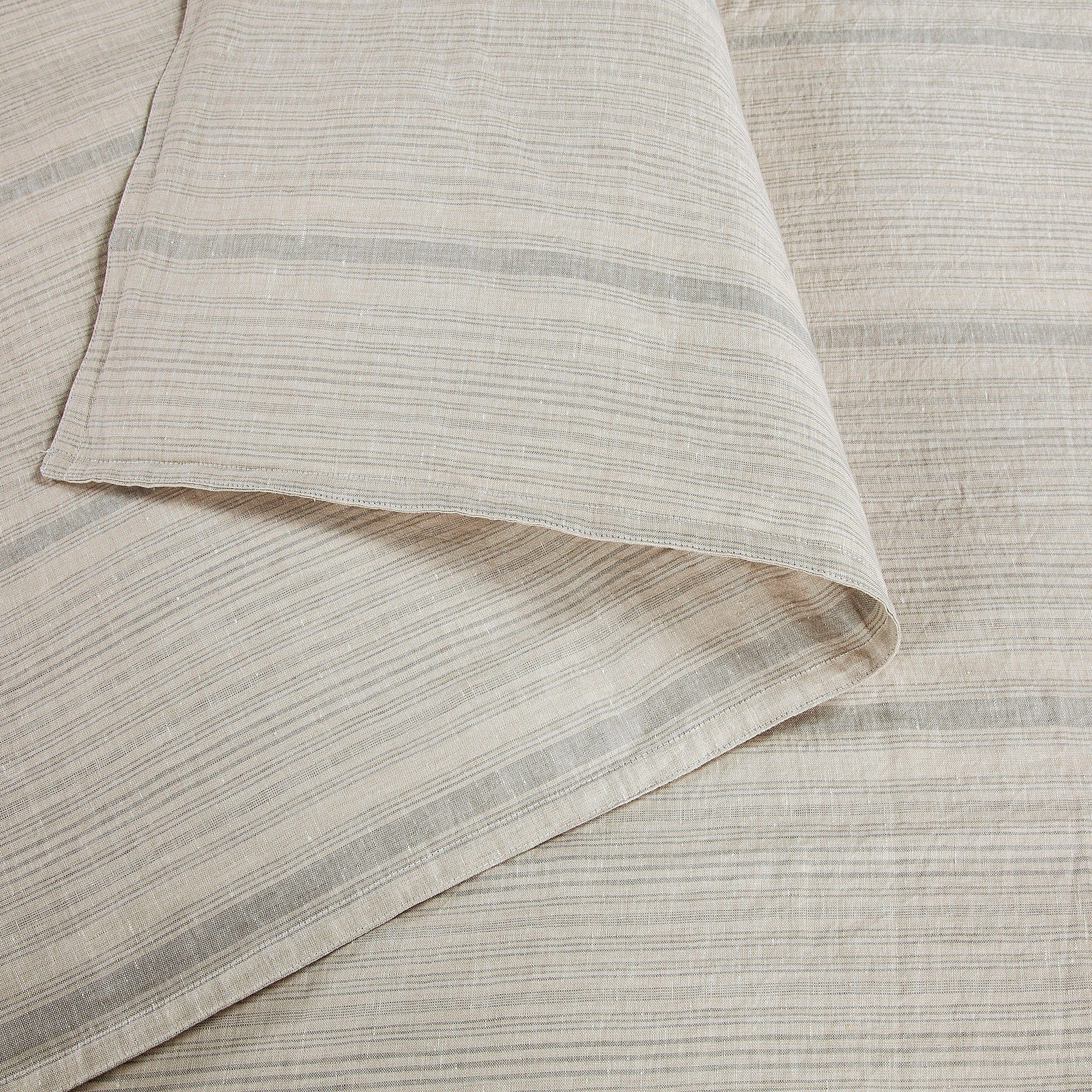 100% French Flax Linen Variegated Stripe Duvet Cover Set, Natural