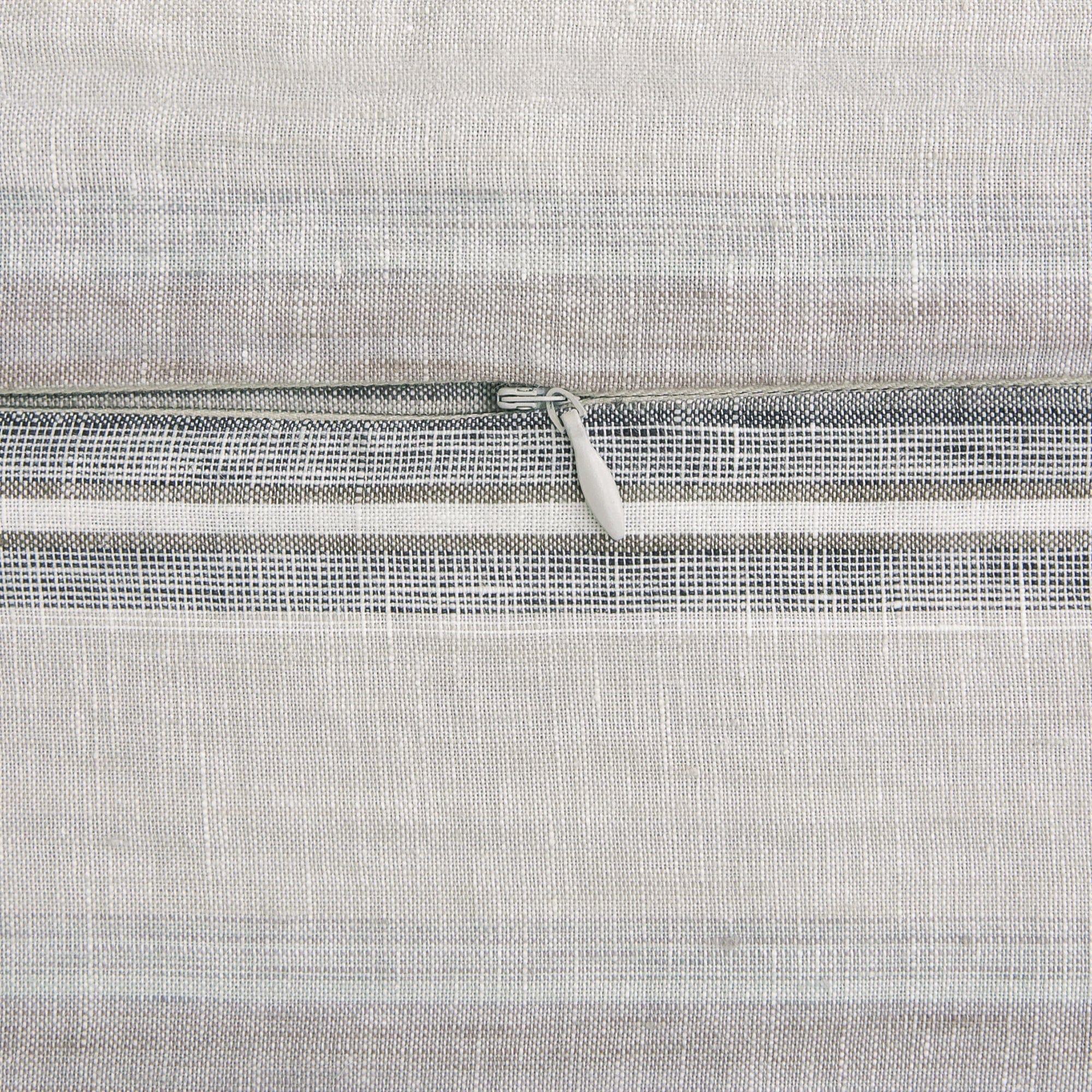 100% French Flax Linen Variegated Stripe Duvet Cover Set, Charcoal