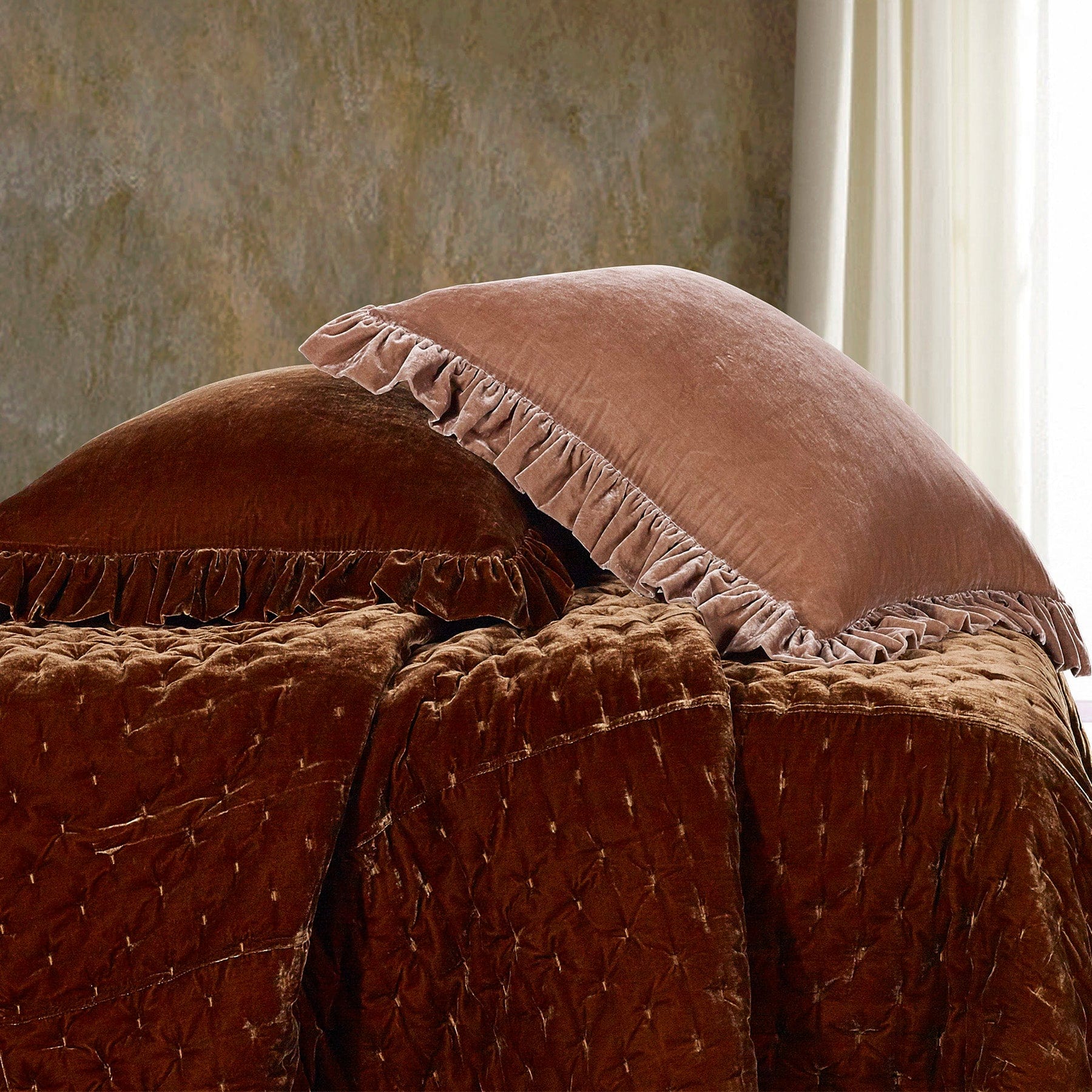 Stella Faux Silk Velvet Ruffled Euro Sham