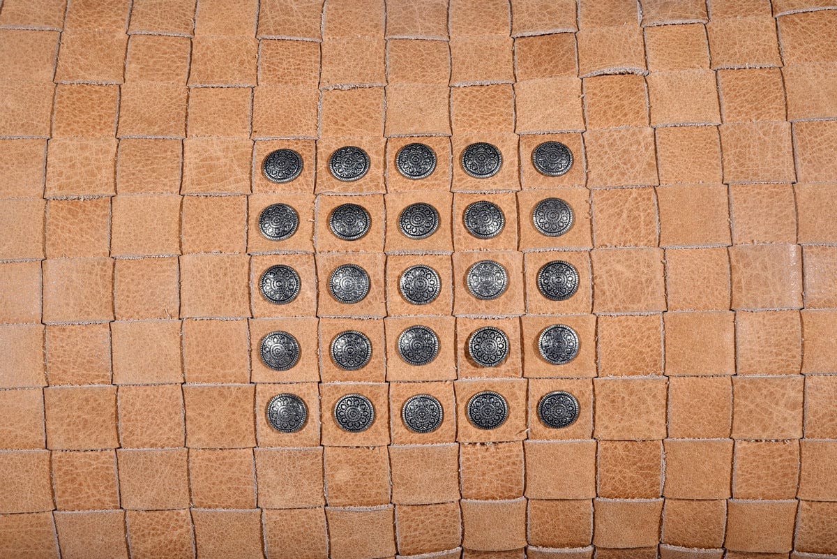 Genuine Leather Studded Basket Weave Pillow