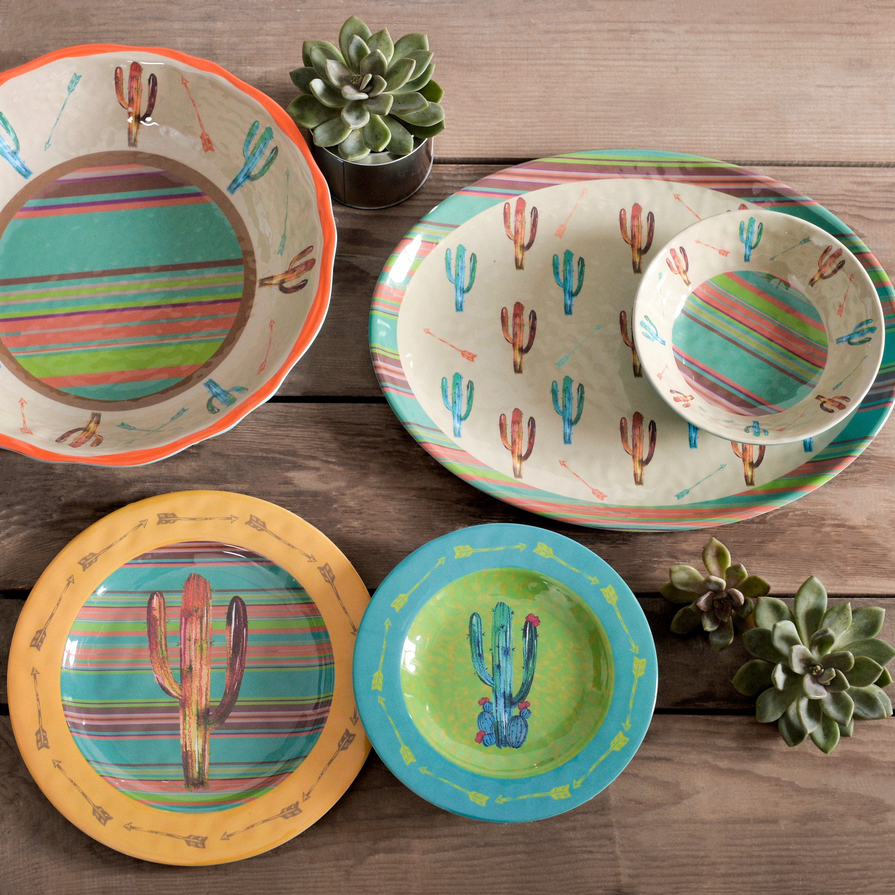 Cactus 14PC Melamine Dinnerware Set