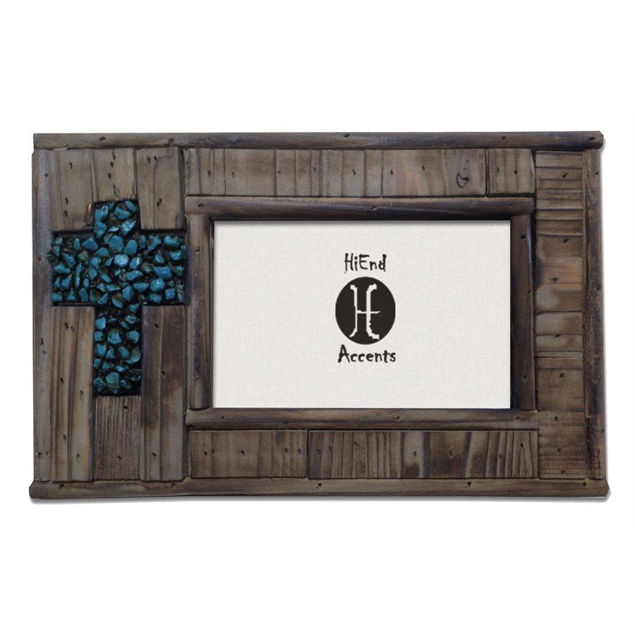 Wood w/ Turquoise Rock Cross Picture Frame