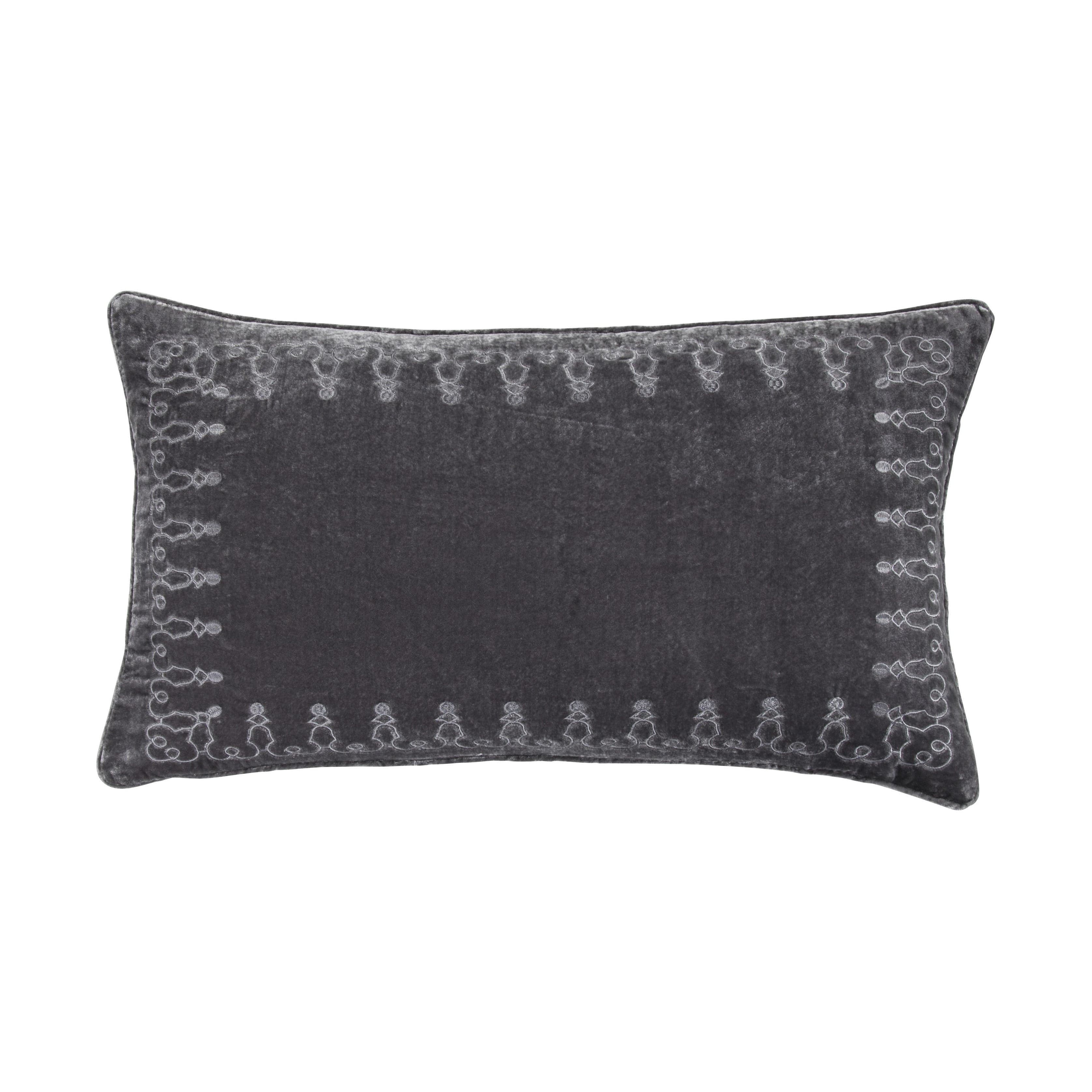 Stella Faux Silk Velvet Embroidered Lumbar Pillow