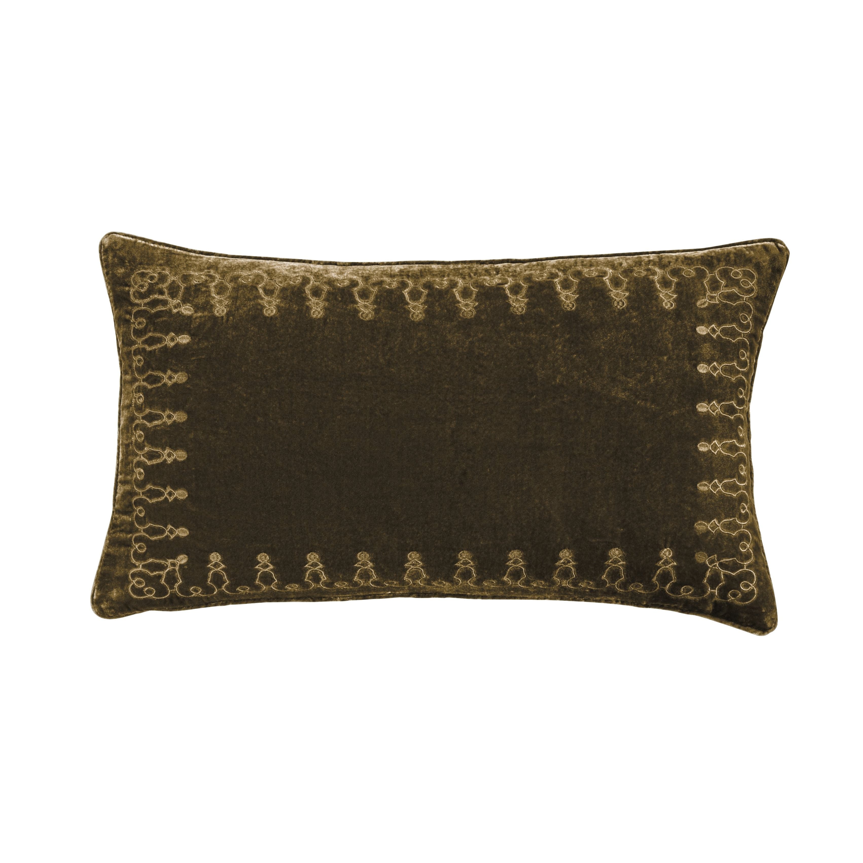 Stella Faux Silk Velvet Embroidered Lumbar Pillow
