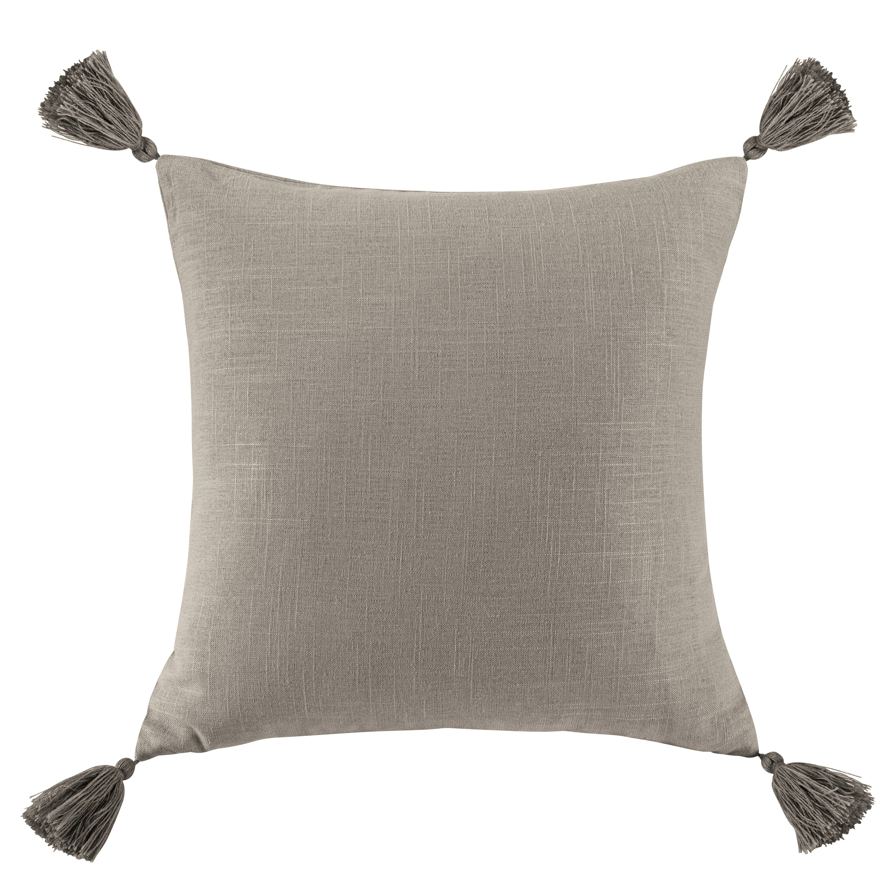 Square Washed Linen Tassel Pillow