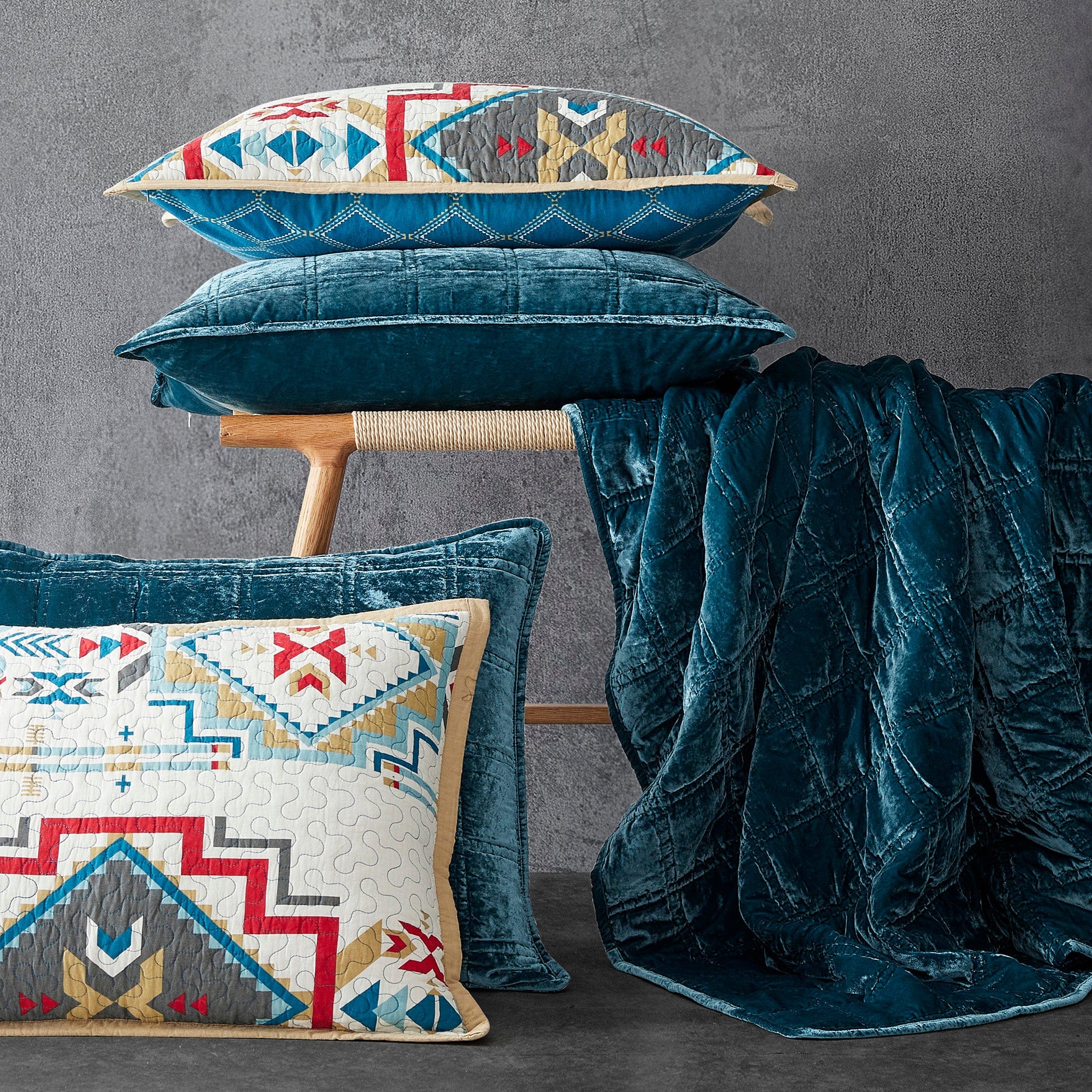 Stella Faux Silk Velvet Double Box Stitch Quilt Set