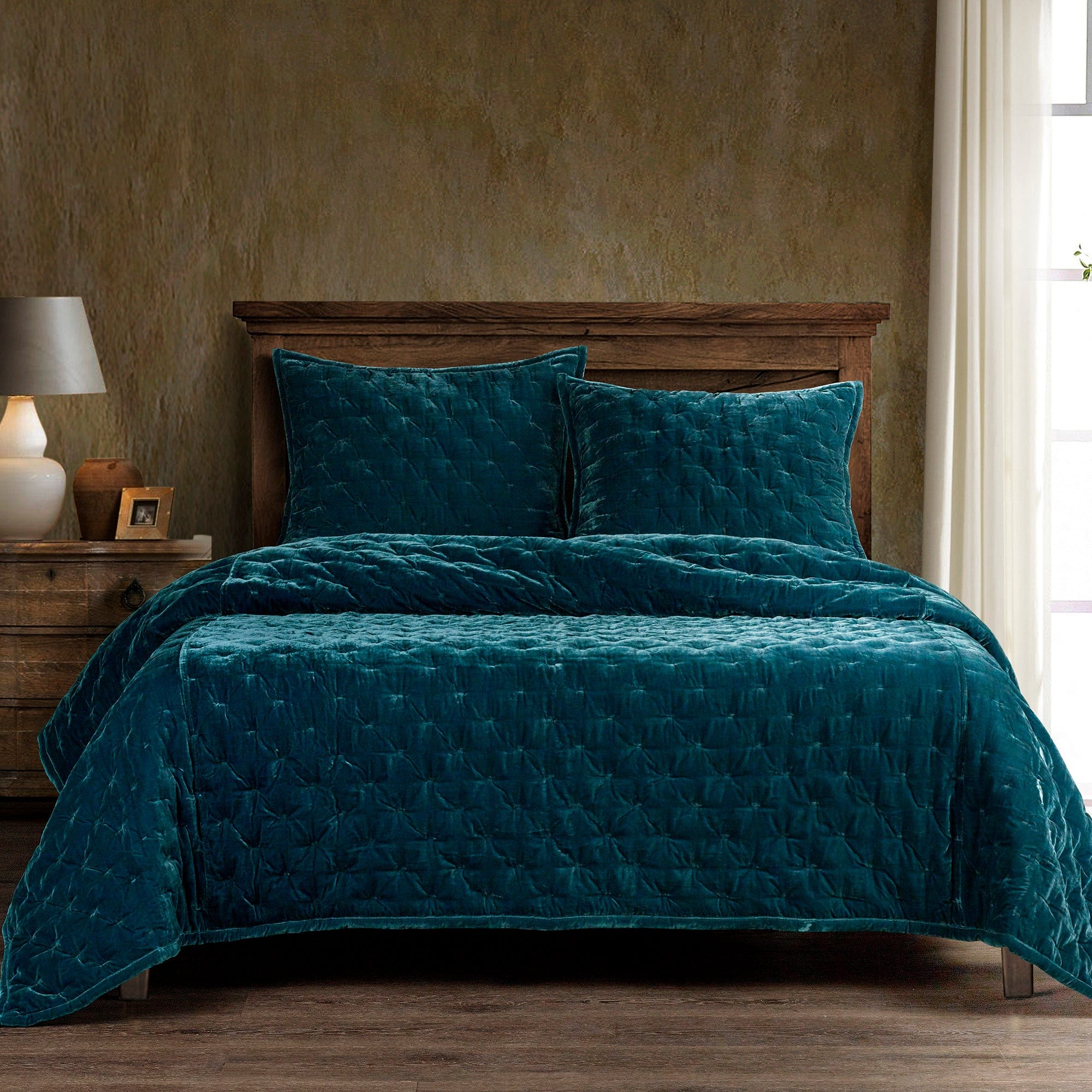 Stella Faux Silk Velvet Pintuck Quilt
