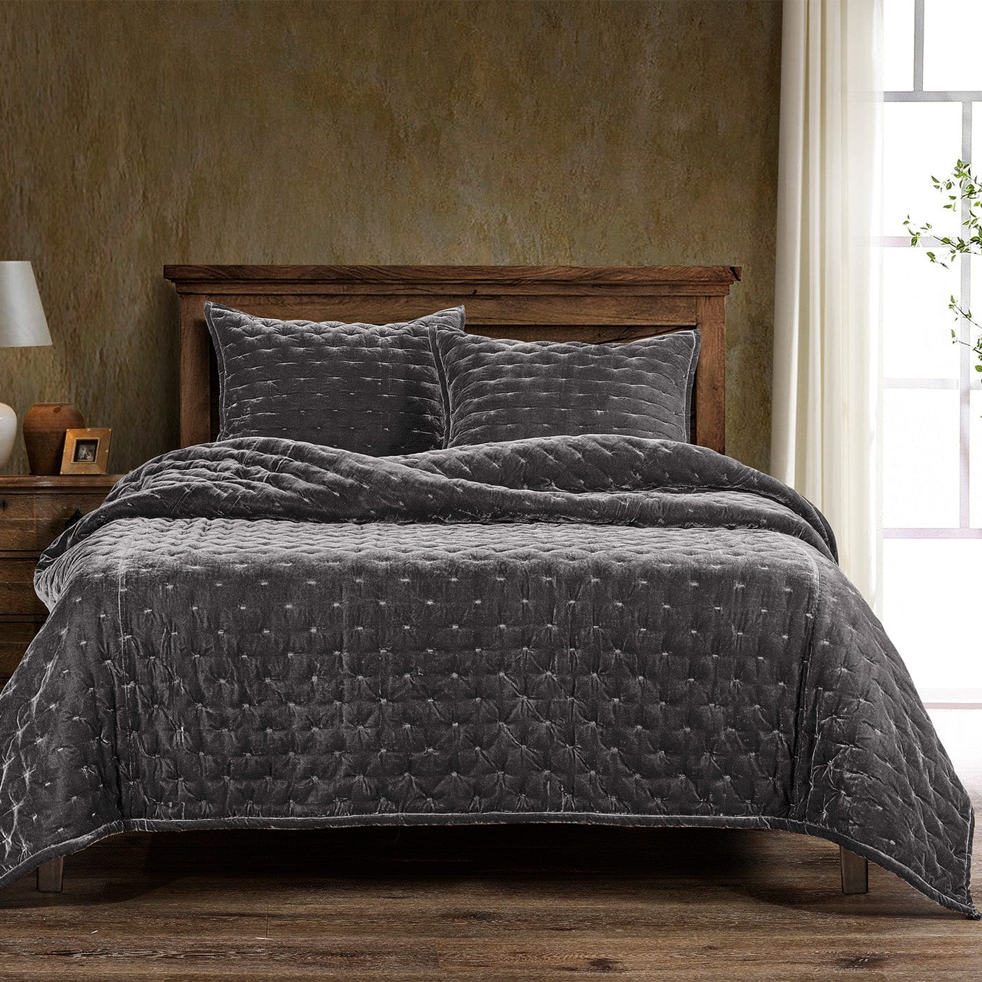 Stella Faux Silk Velvet Pintuck Quilt