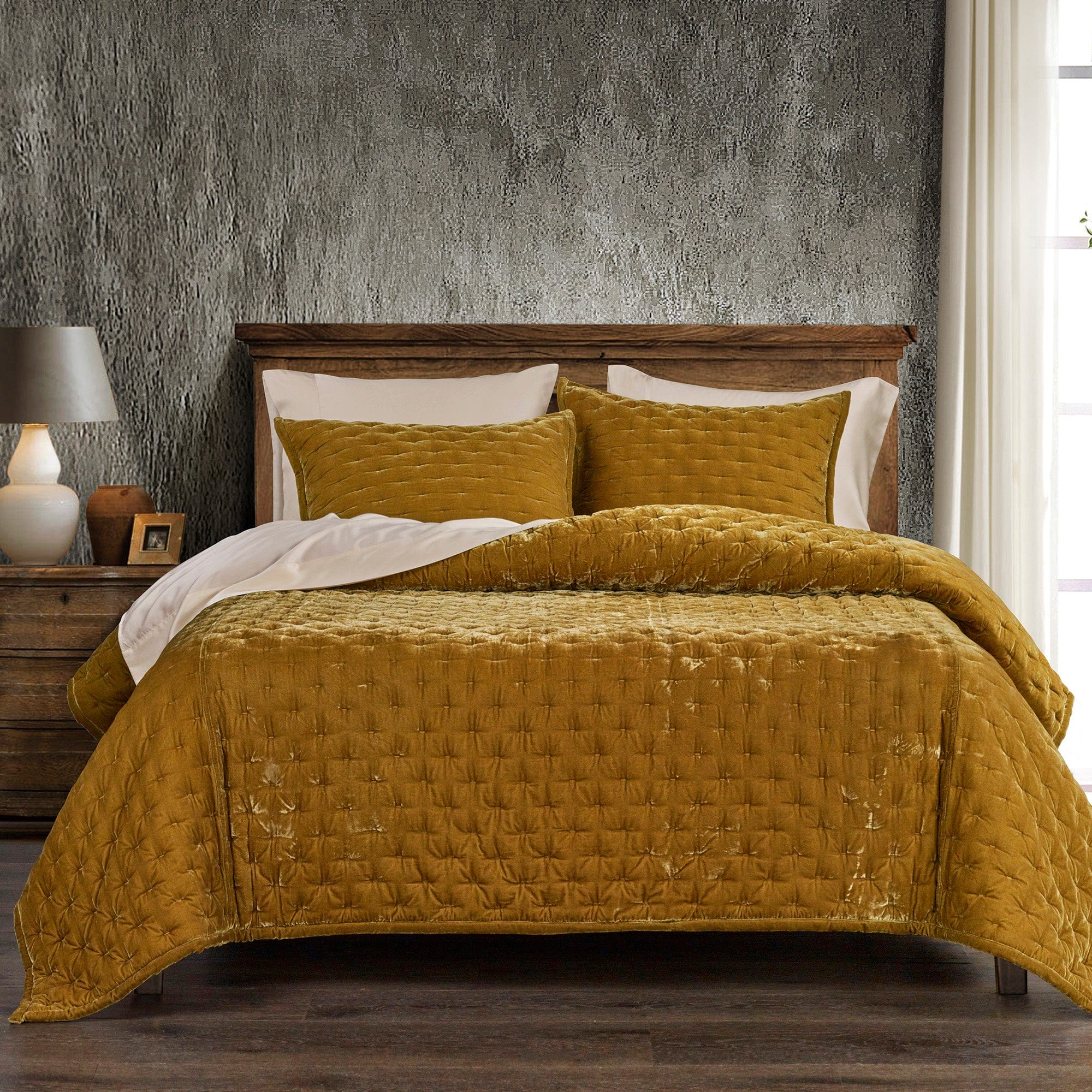 Stella Faux Silk Velvet Pintuck Quilt