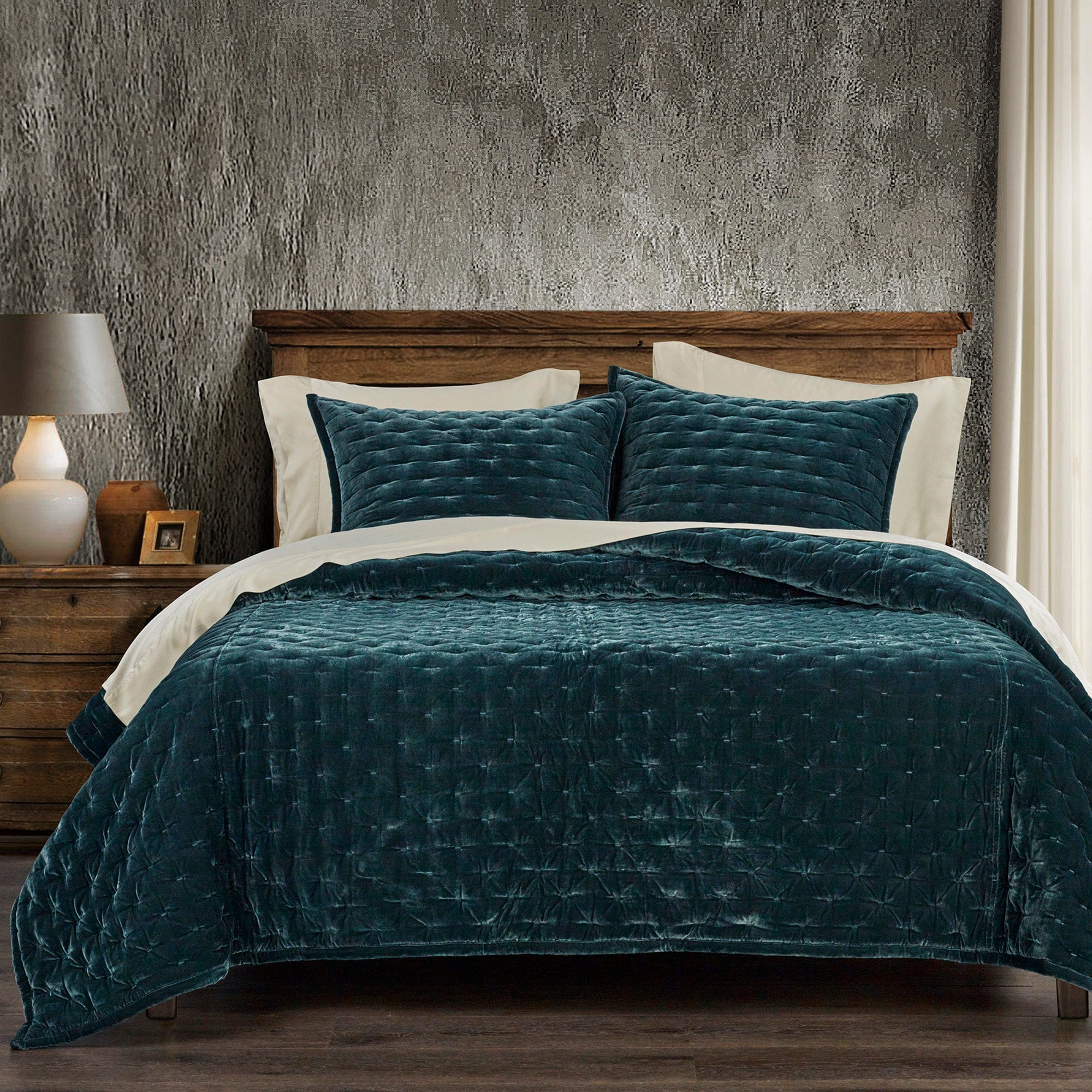 Stella Faux Silk Velvet Pintuck Quilt