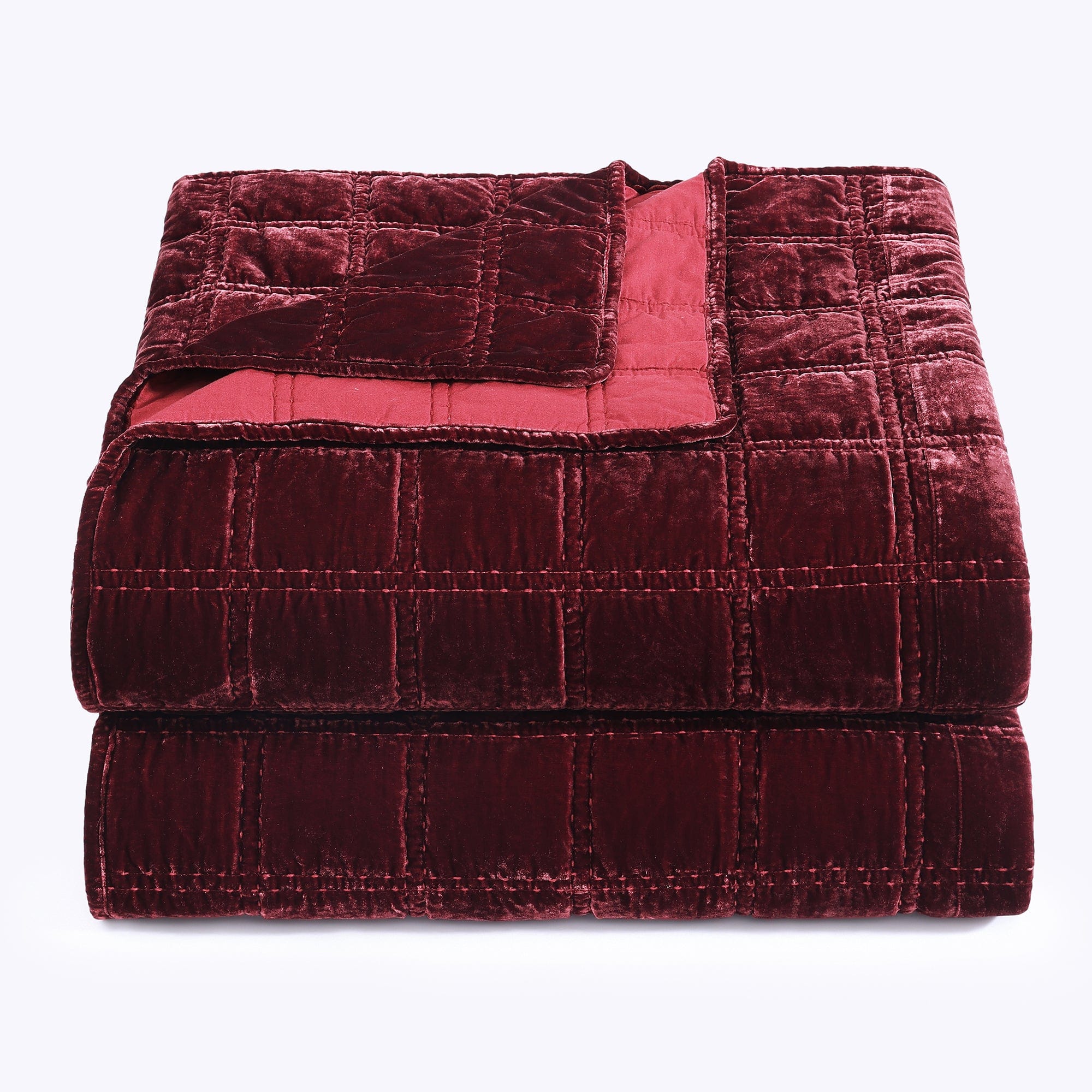 Stella Faux Silk Velvet Double Box Stitch Quilt Set