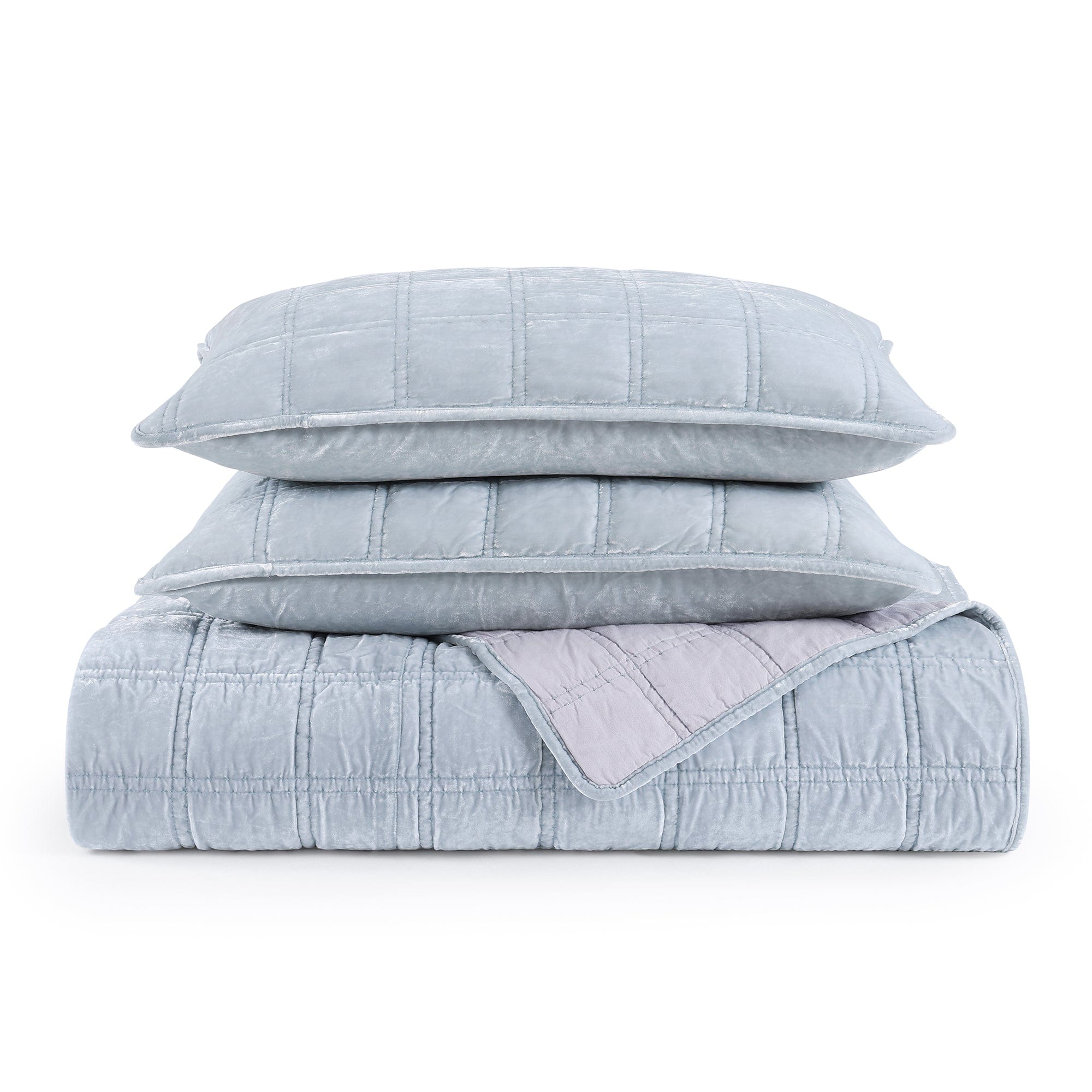 Stella Faux Silk Velvet Double Box Stitch Quilt Set