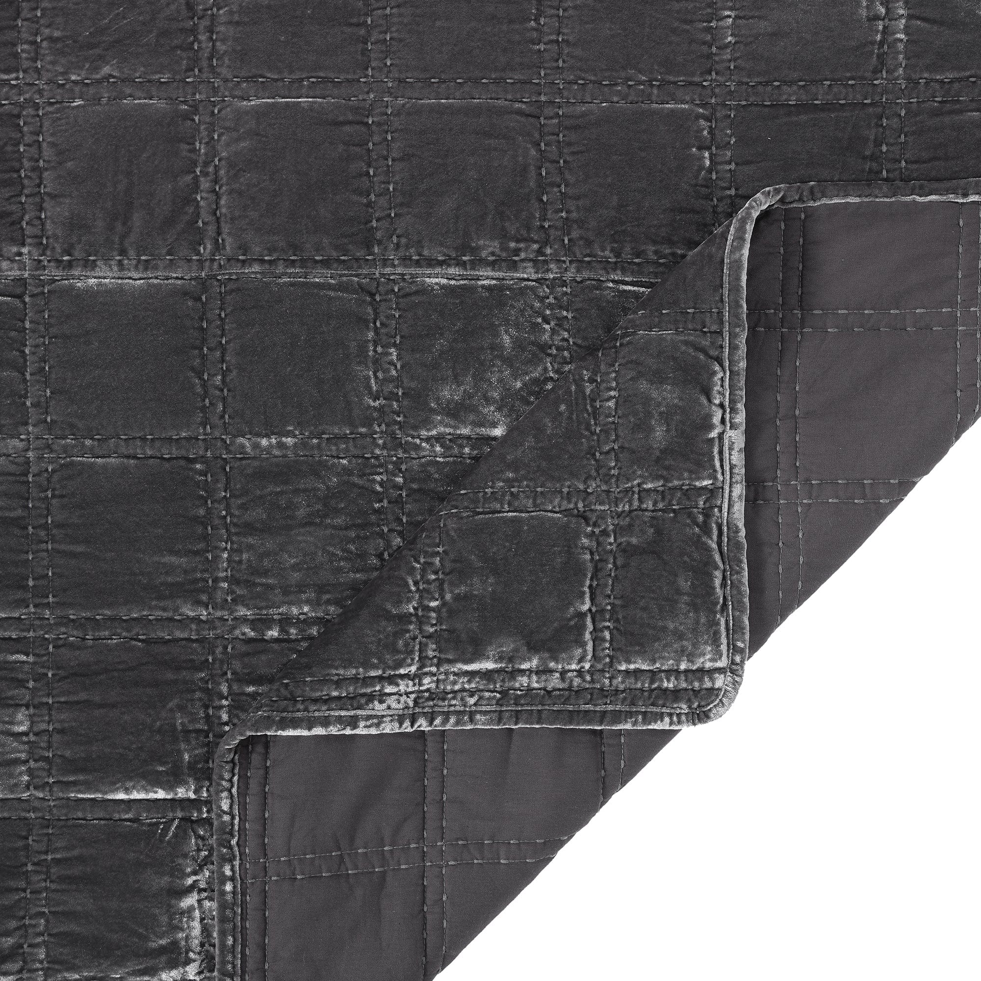 Stella Faux Silk Velvet Double Box Stitch Quilt Set