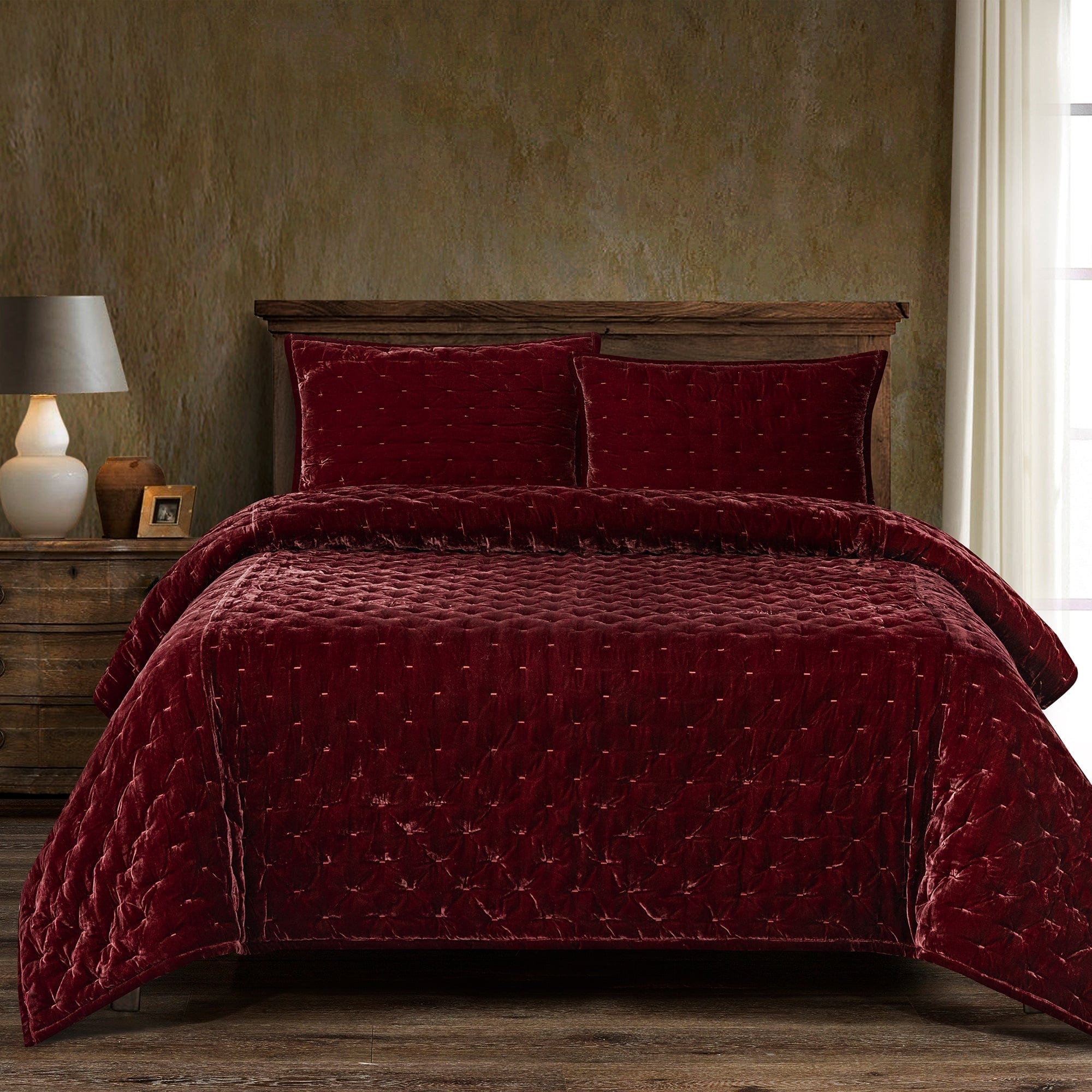 Stella Faux Silk Velvet Pintuck Quilt