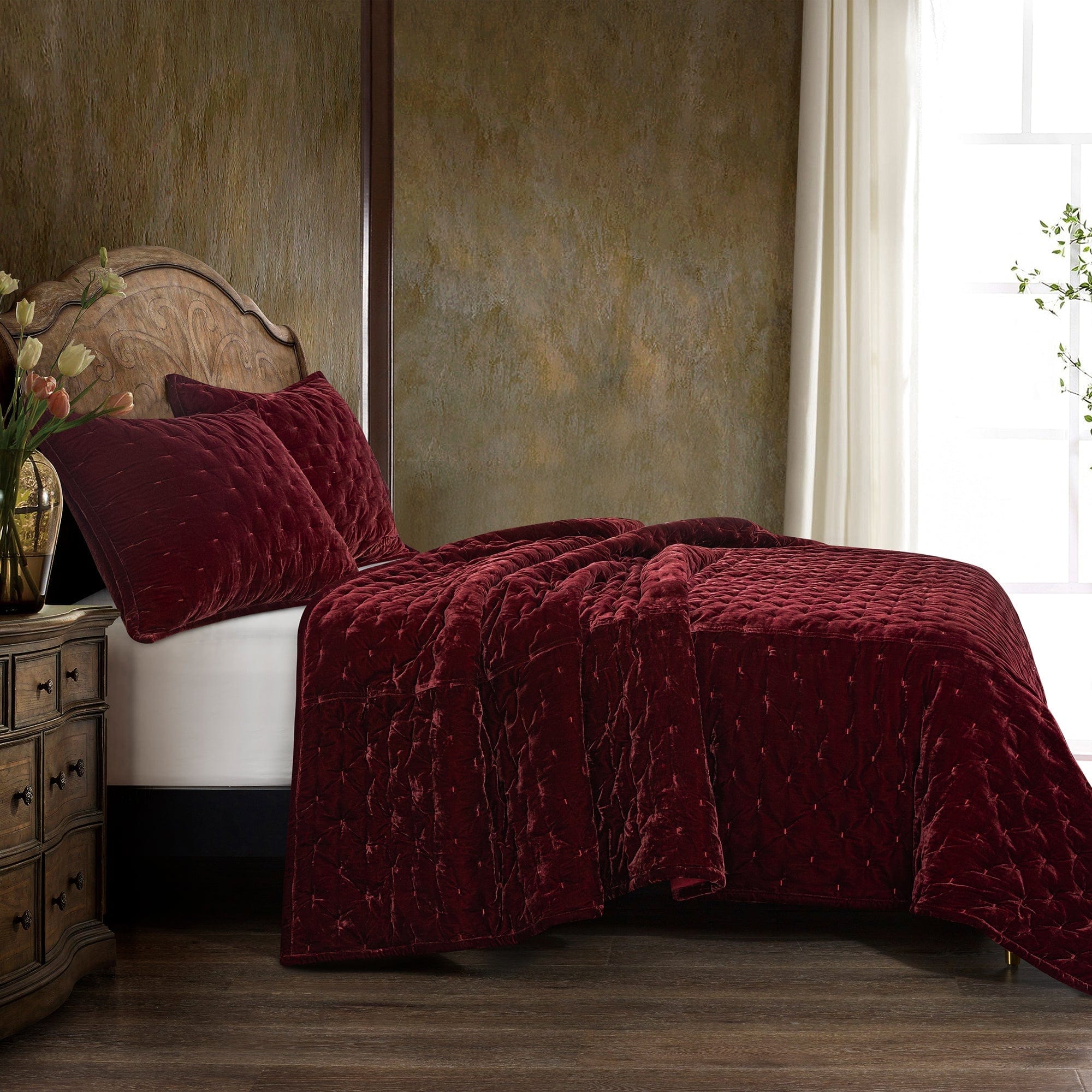 Stella Faux Silk Velvet Pintuck Quilt