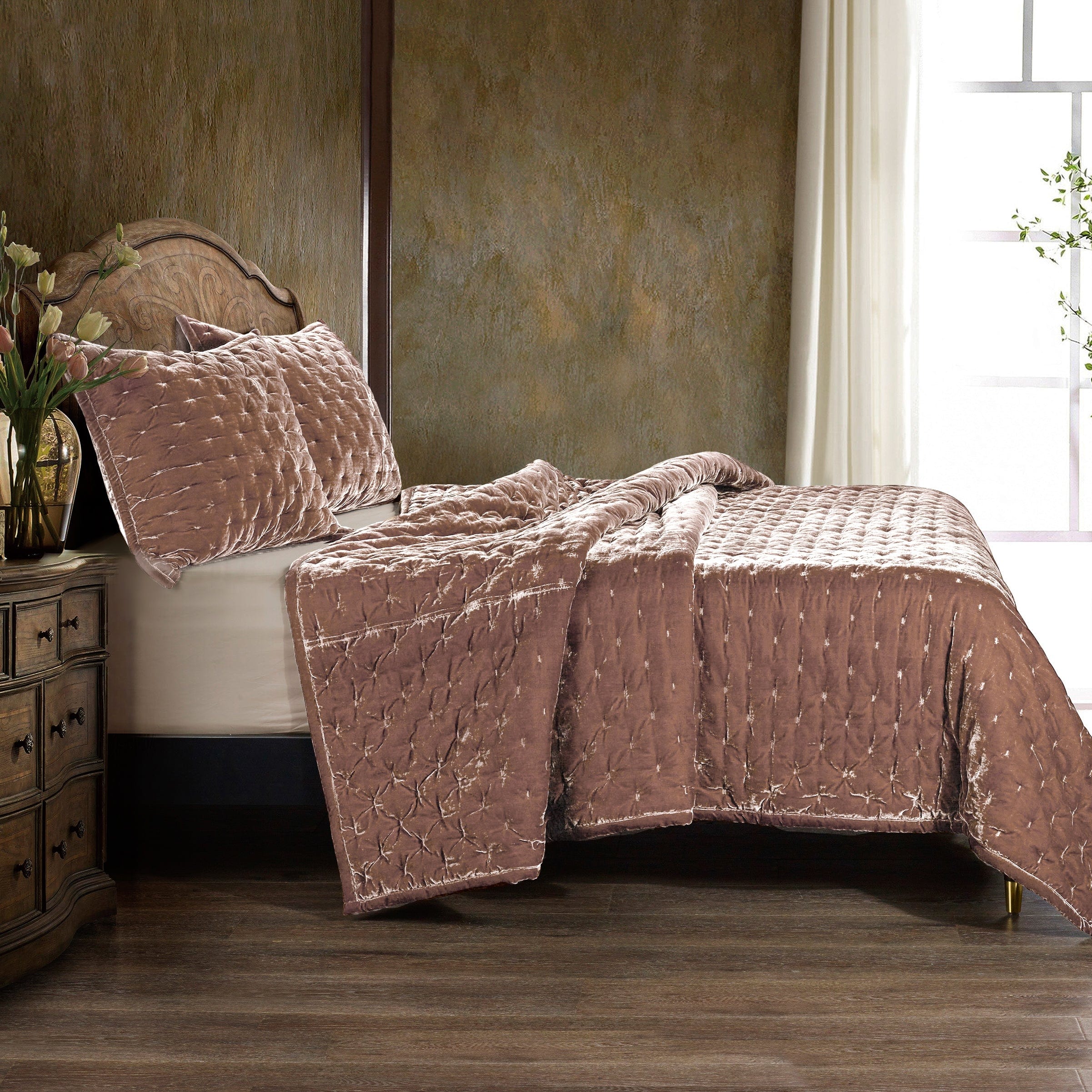 Stella Faux Silk Velvet Pintuck Quilt