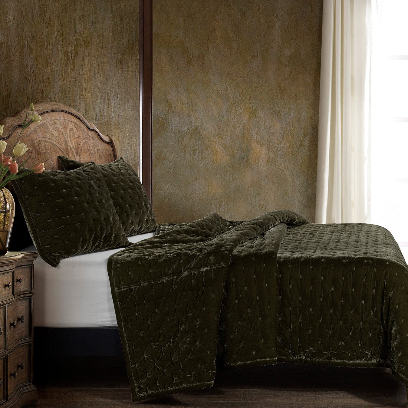 Stella Faux Silk Velvet Pintuck Quilt