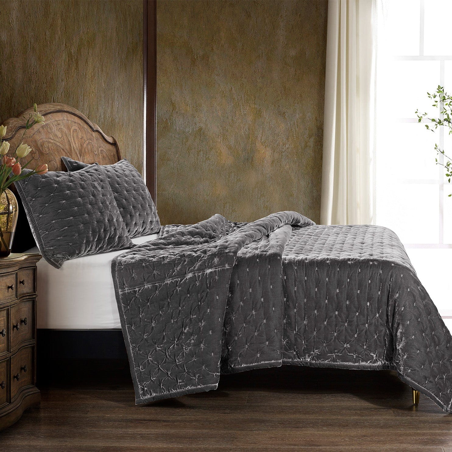 Stella Faux Silk Velvet Pintuck Quilt