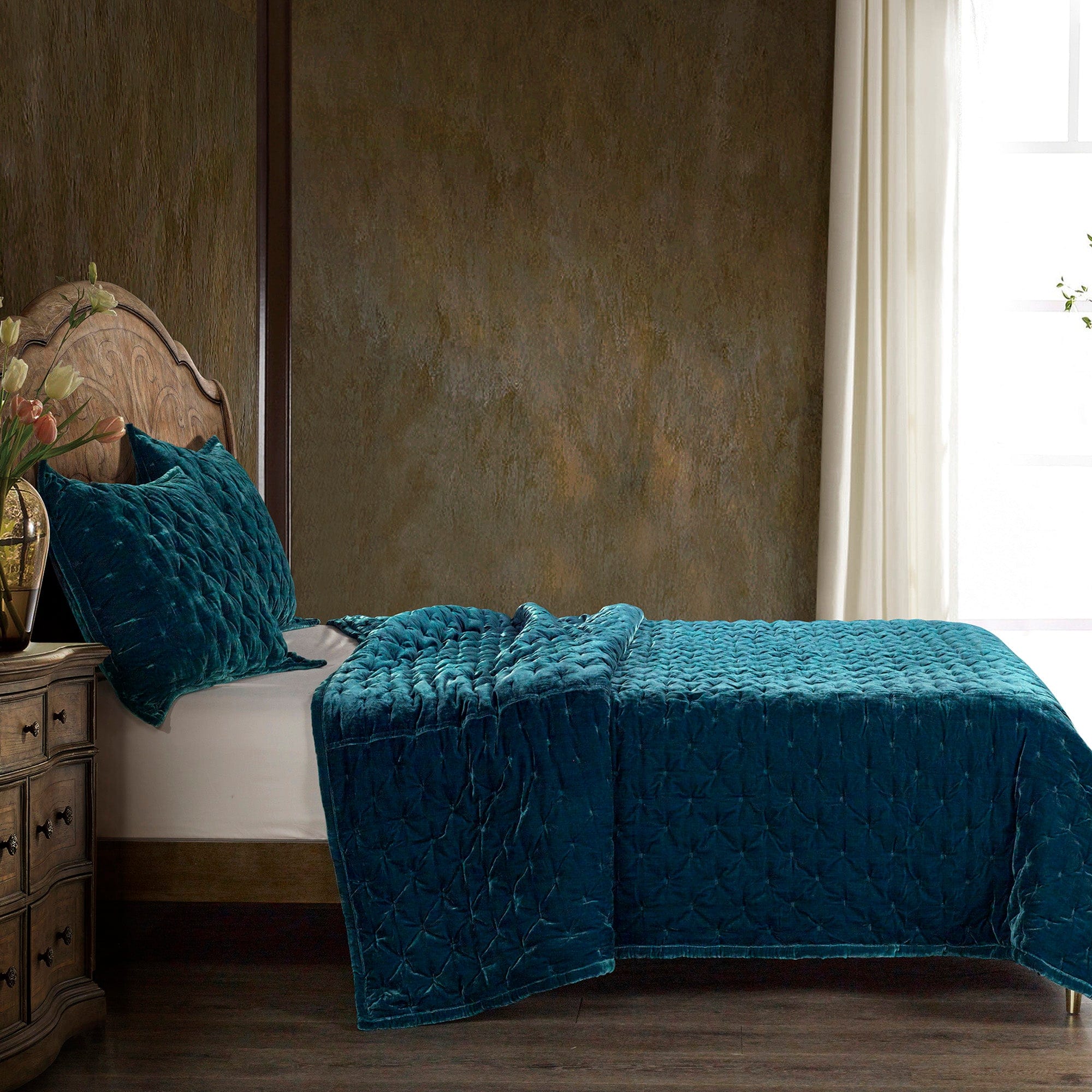 Stella Faux Silk Velvet Pintuck Quilt
