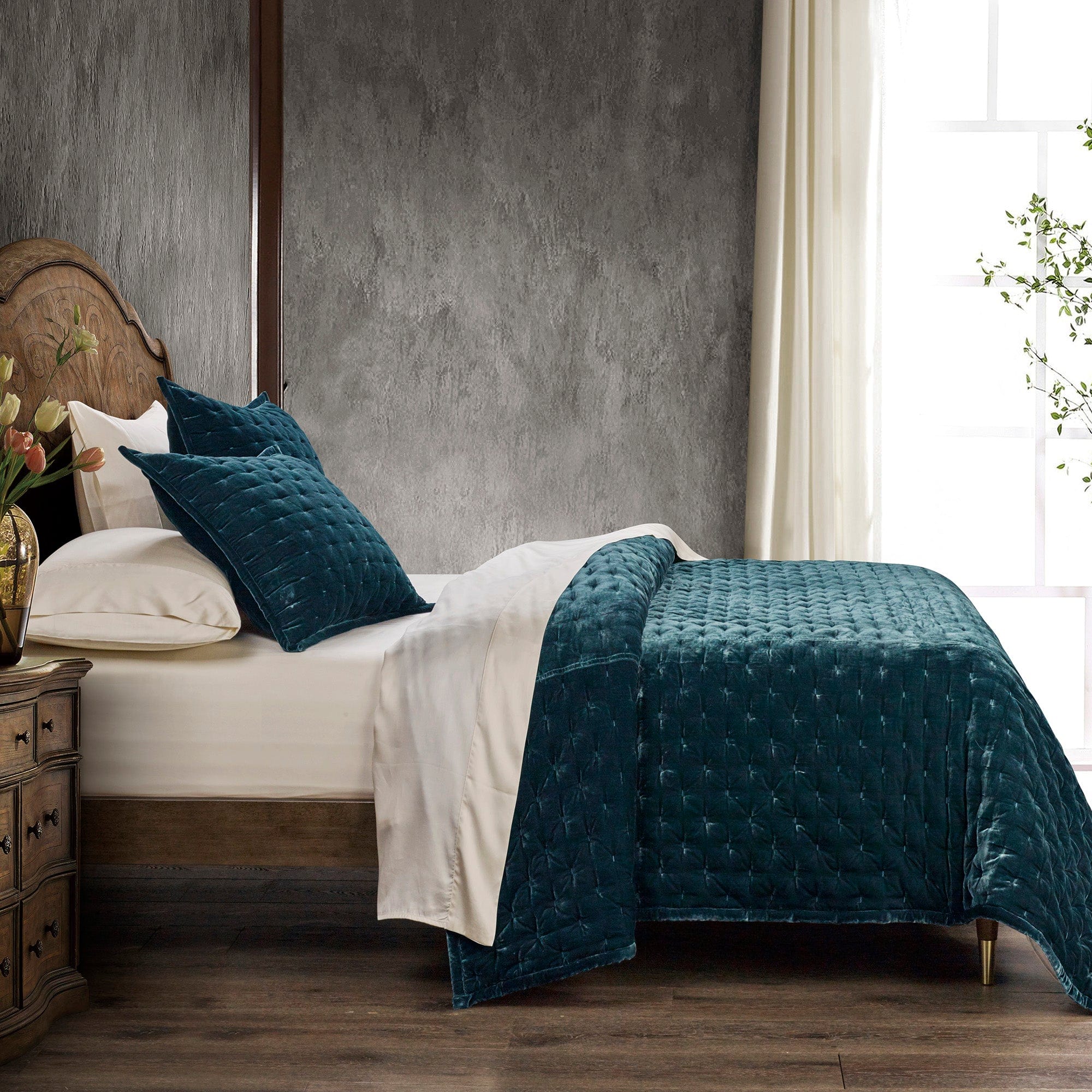 Stella Faux Silk Velvet Pintuck Quilt